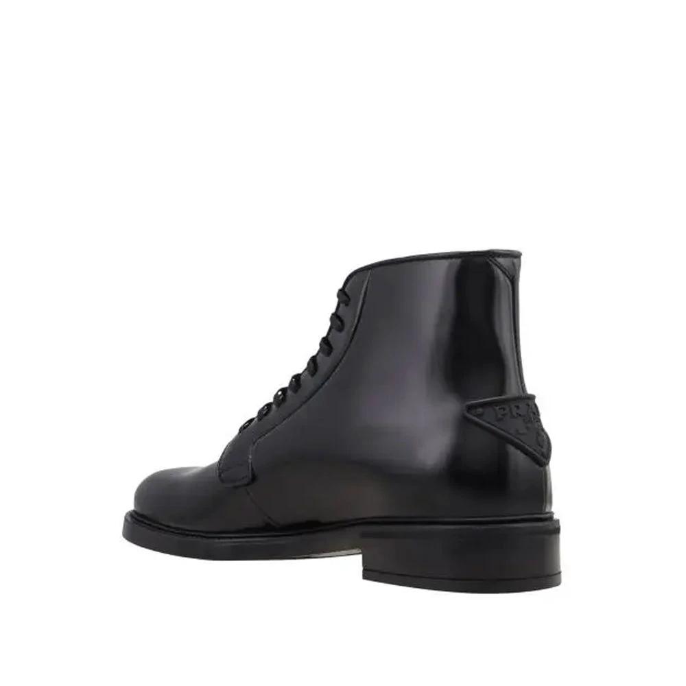 Prada Black Calfskin Lace-Up Boots by Prada