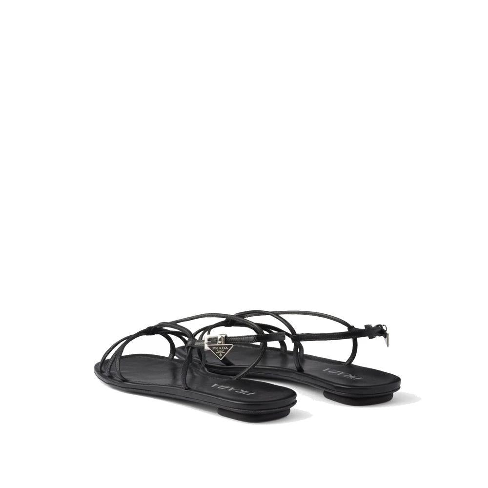 Prada Black Calfskin Strap-On Sandals by Prada