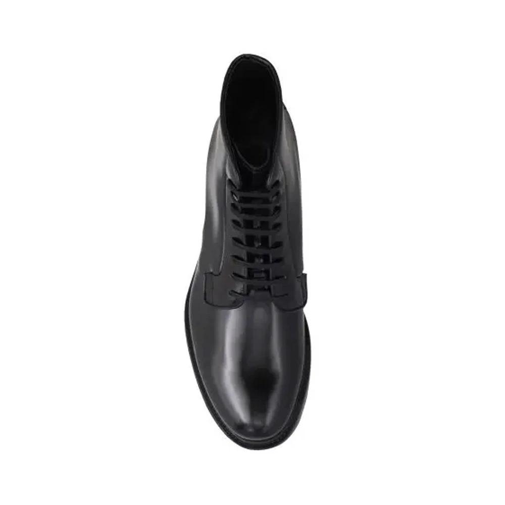 Prada Black Calfskin Lace-Up Boots by Prada
