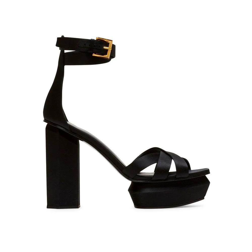 Balmain Black Silk Platform Sandals by Balmain