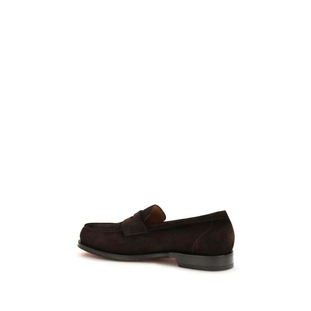 Santoni Brown Calf Leather Bos Taurus Slip-On Loafers by Santoni
