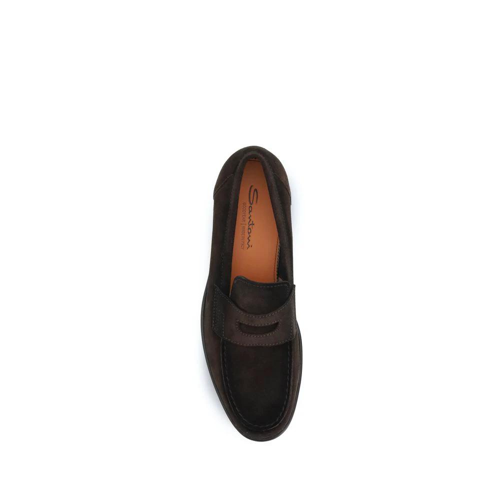 Santoni Brown Calf Leather Bos Taurus Slip-On Loafers by Santoni