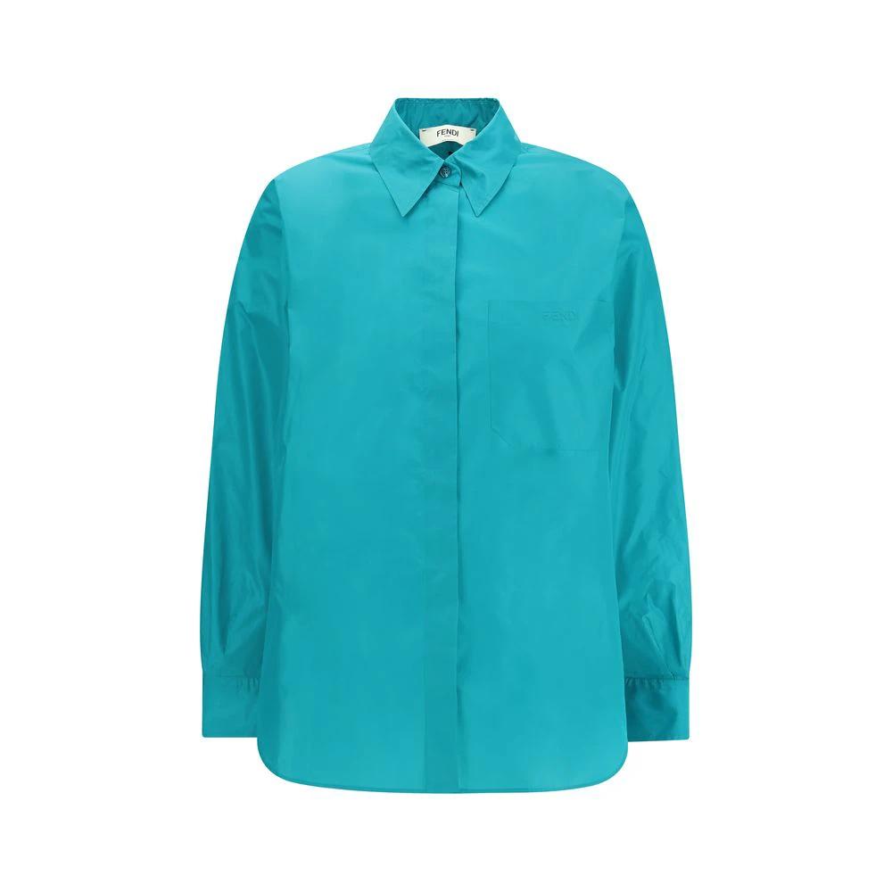 Fendi Blue Silk Dress Shirt