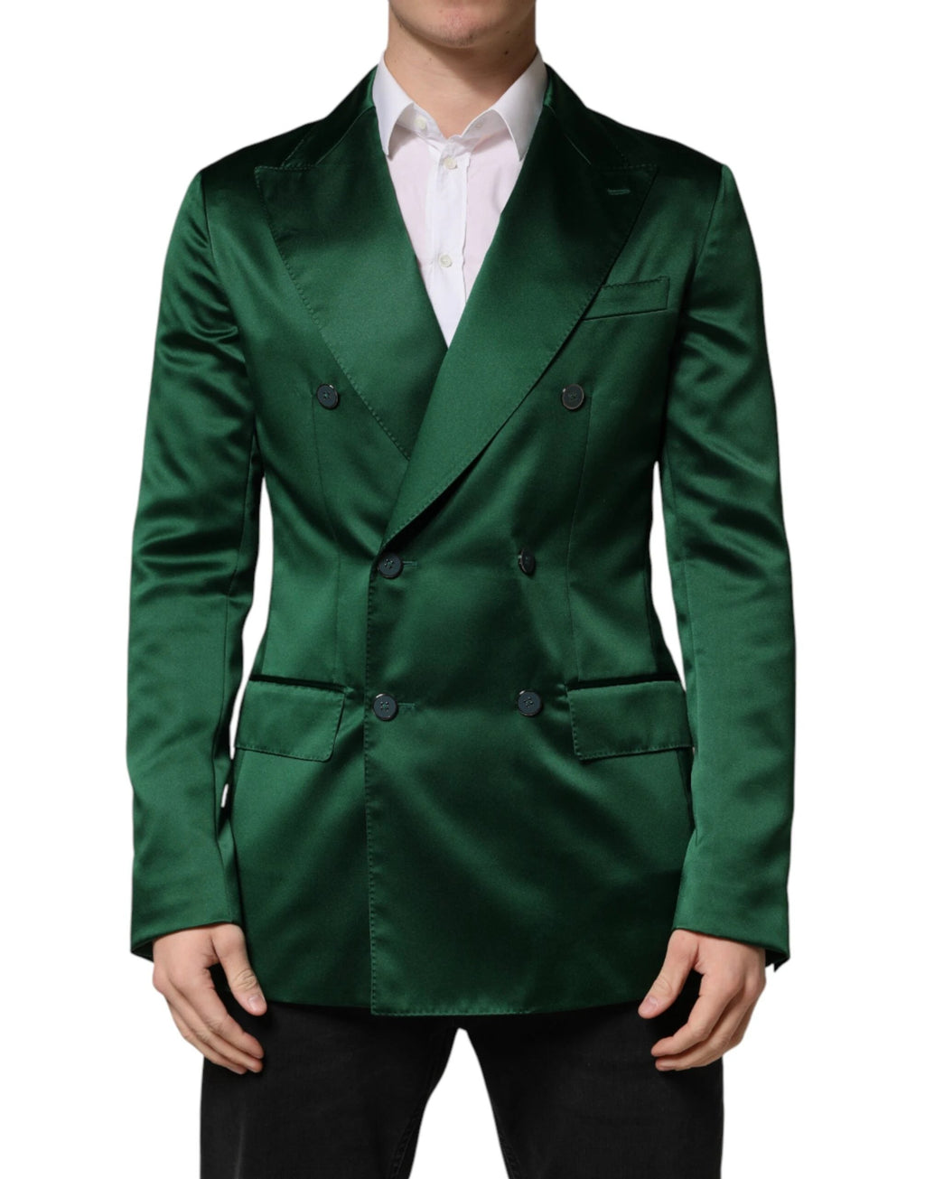 Dolce & Gabbana Green Satin Double Breasted Jacket Blazer by Dolce & Gabbana