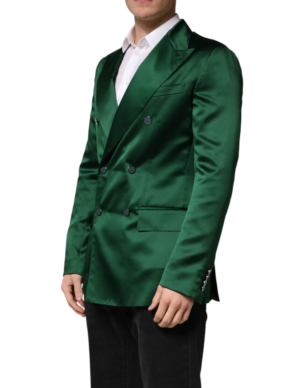 Dolce & Gabbana Green Satin Double Breasted Jacket Blazer by Dolce & Gabbana