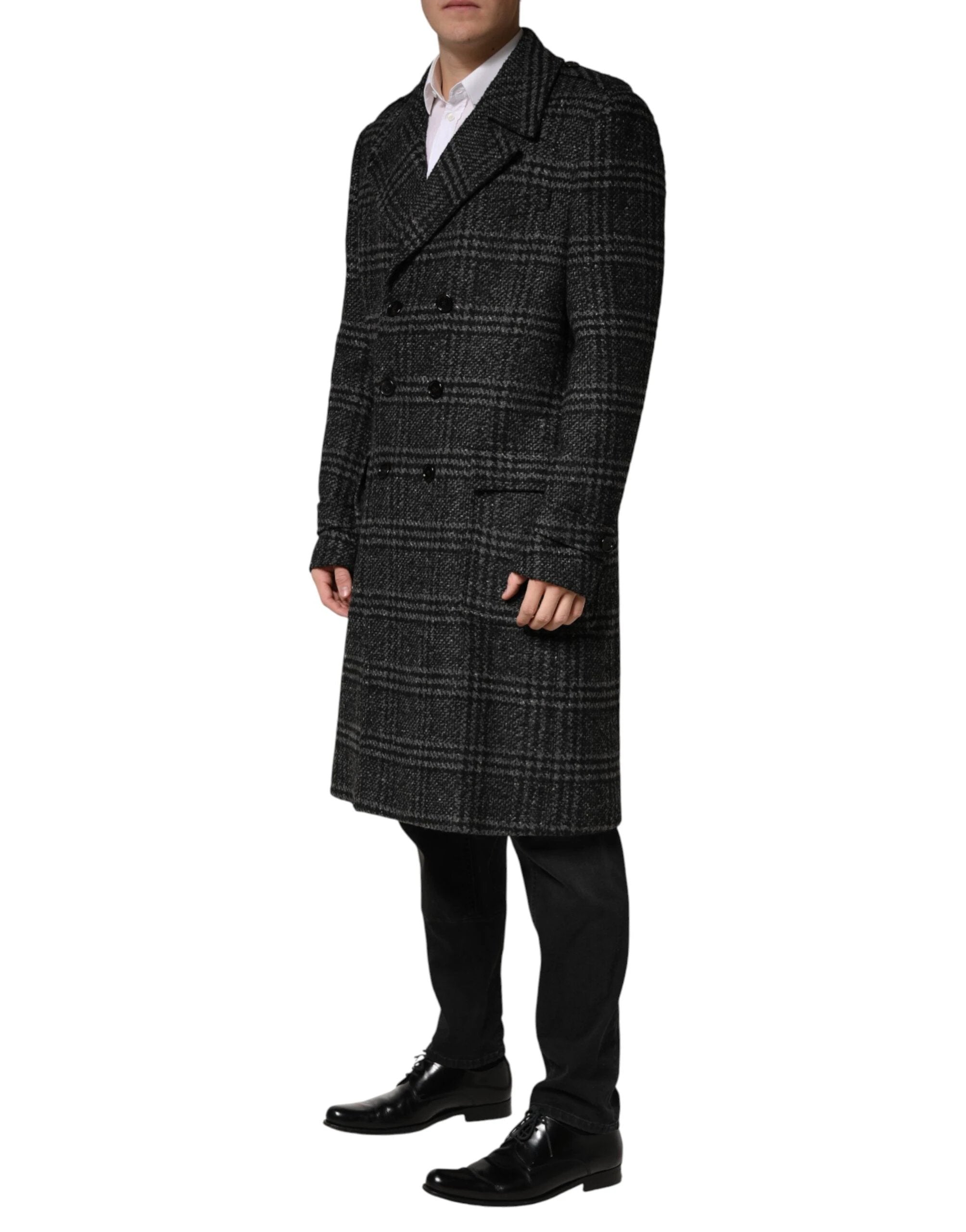 Dolce & Gabbana Grey Double Breasted Plaid Wool Coat Jacket by Dolce & Gabbana