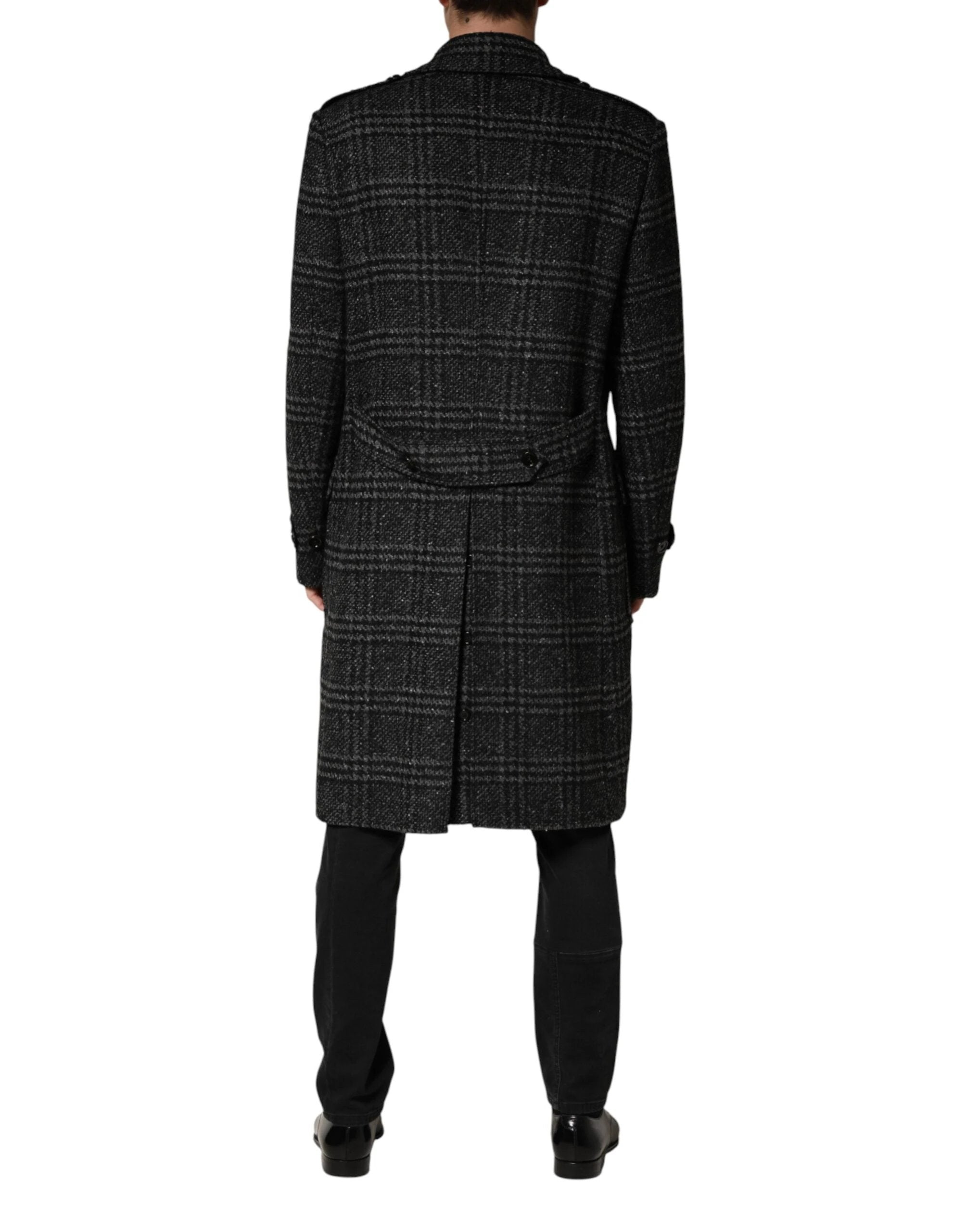 Dolce & Gabbana Grey Double Breasted Plaid Wool Coat Jacket by Dolce & Gabbana