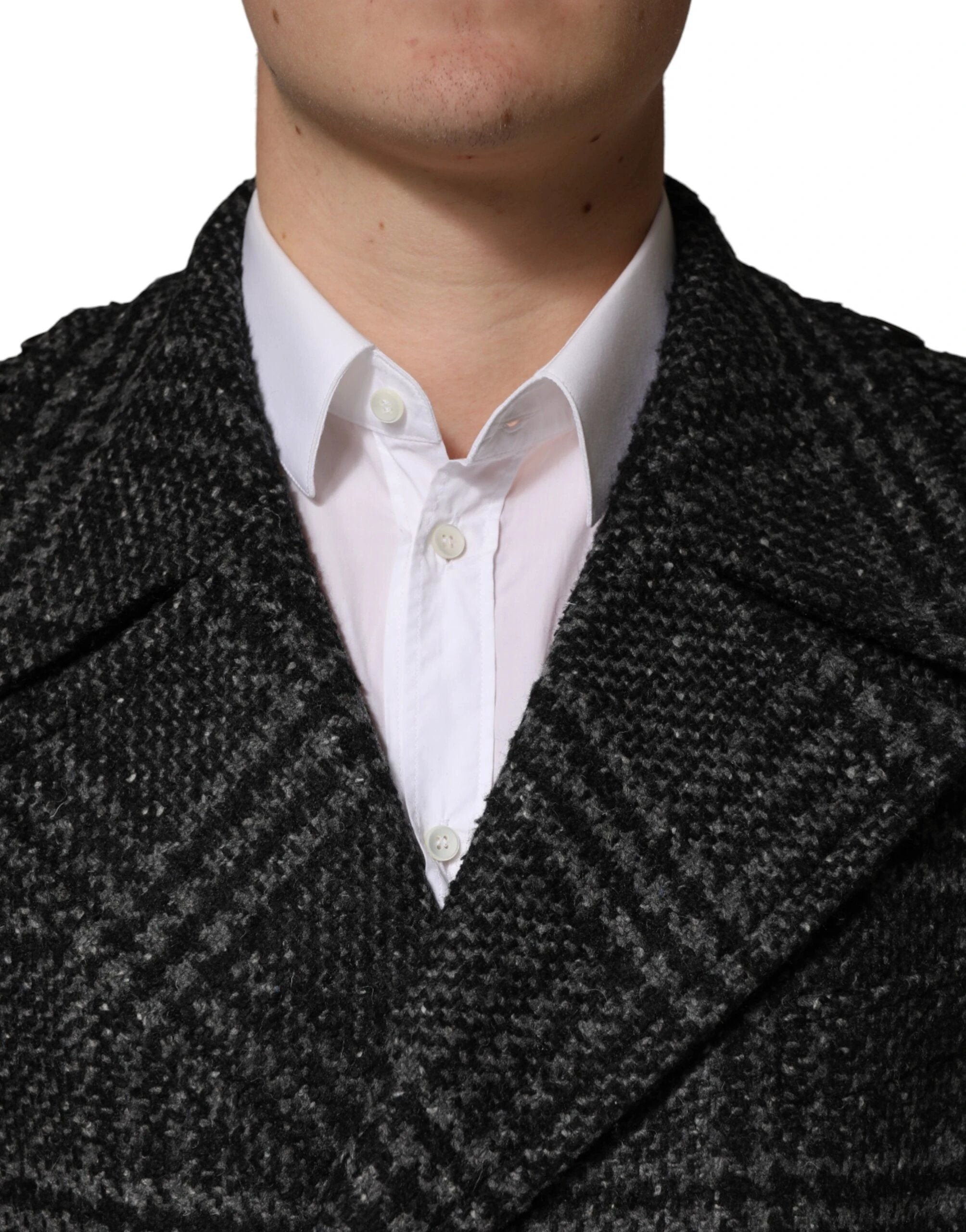 Dolce & Gabbana Grey Double Breasted Plaid Wool Coat Jacket by Dolce & Gabbana