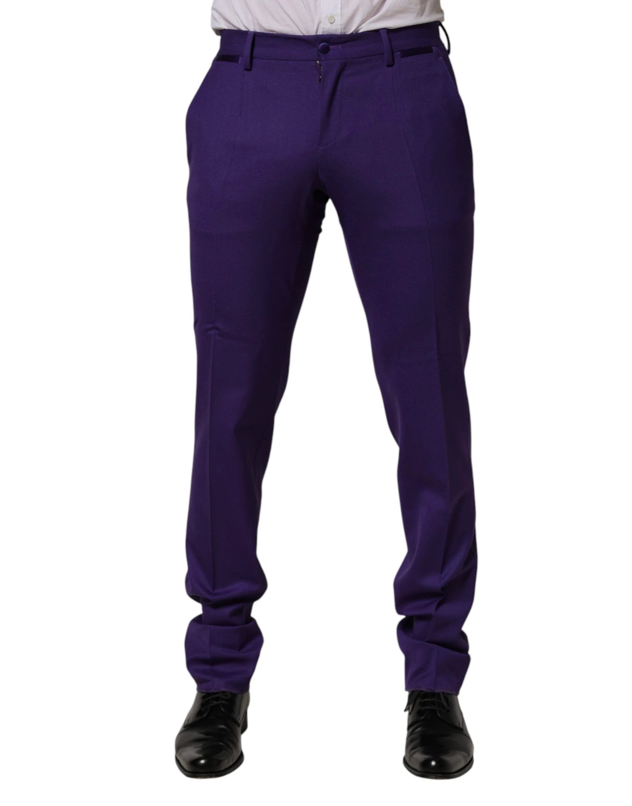 Dolce & Gabbana Purple Wool Skinny Dress Men Trouser Pants by Dolce & Gabbana