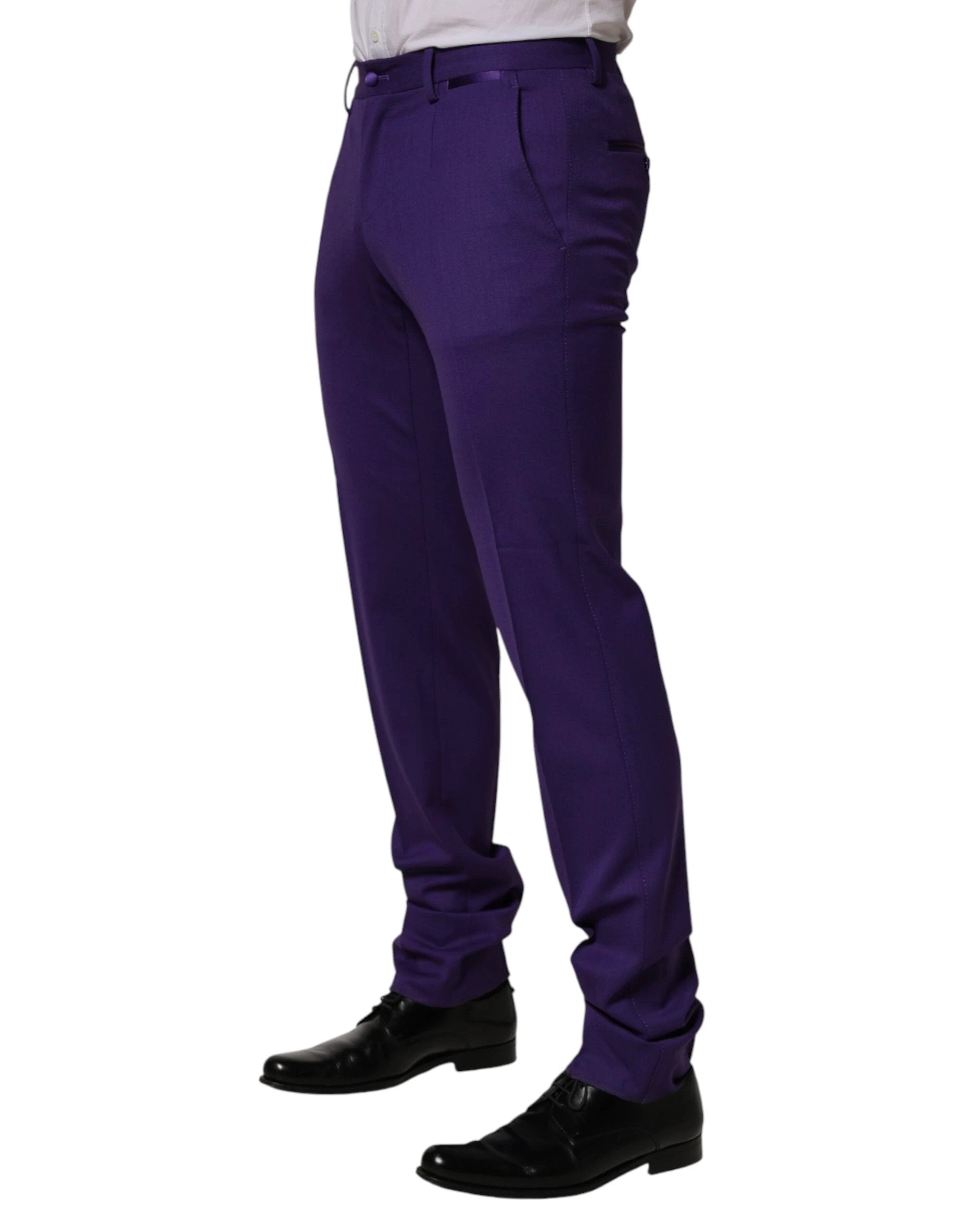 Dolce & Gabbana Purple Wool Skinny Dress Men Trouser Pants by Dolce & Gabbana