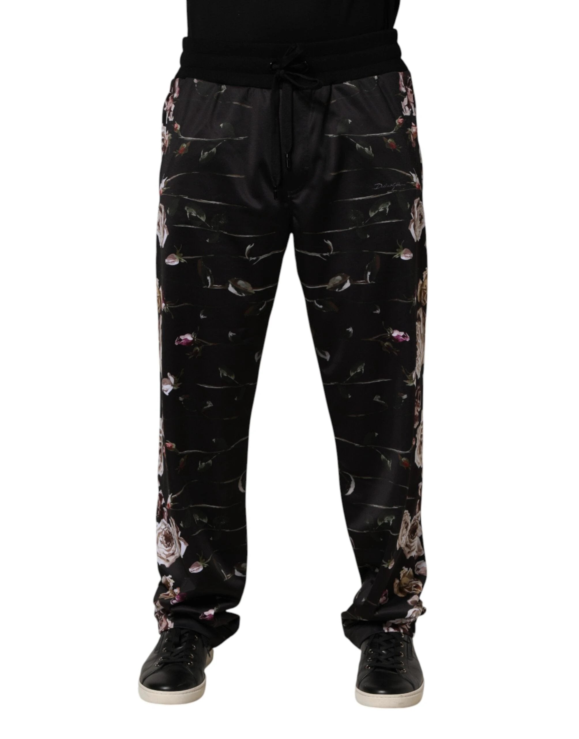 Dolce & Gabbana Black Floral Straight-Leg Chino Trouser Pants by Dolce & Gabbana