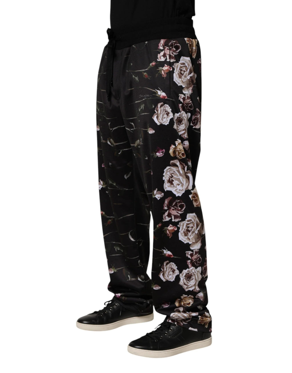 Dolce & Gabbana Black Floral Straight-Leg Chino Trouser Pants by Dolce & Gabbana