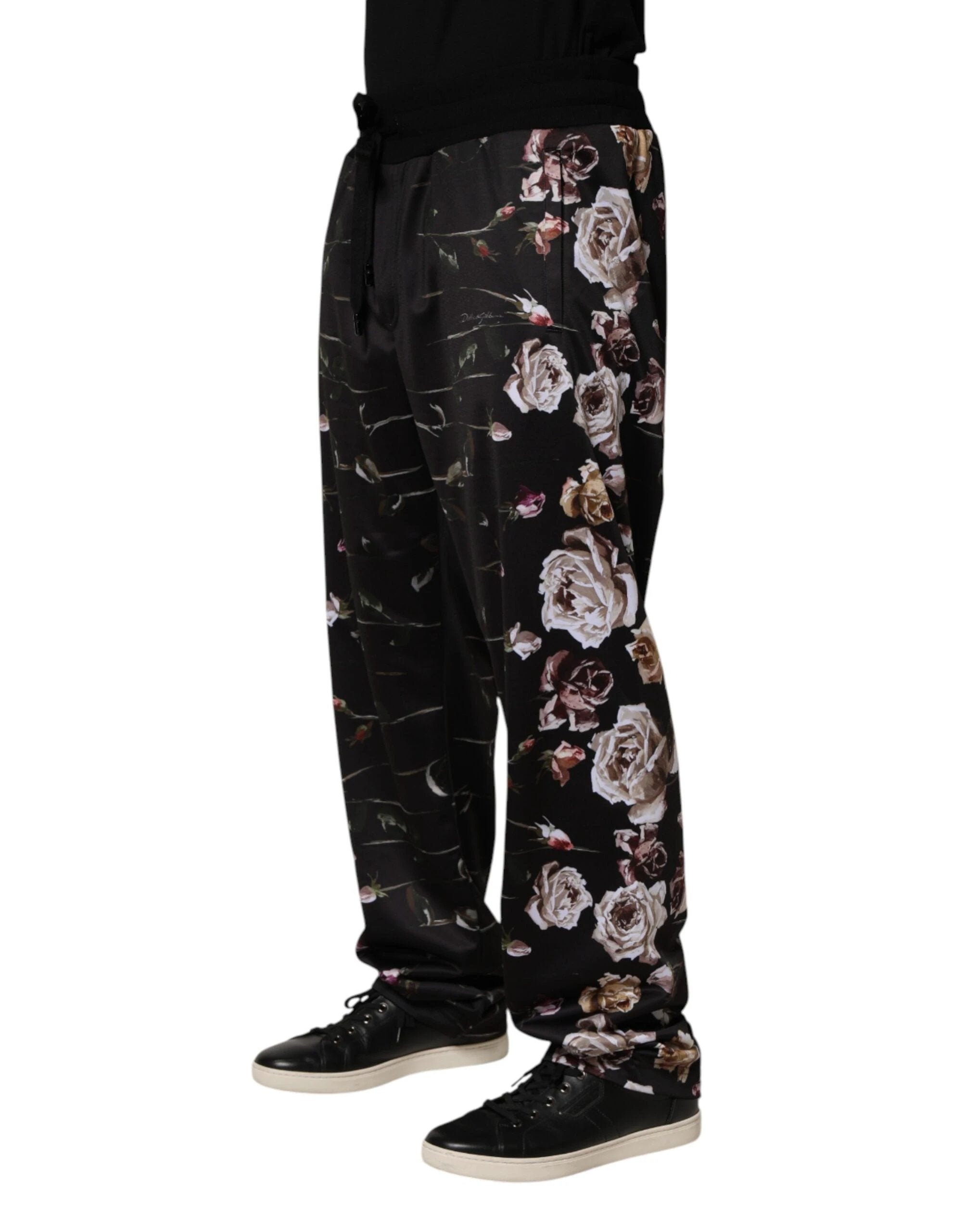 Dolce & Gabbana Black Floral Straight-Leg Chino Trouser Pants by Dolce & Gabbana