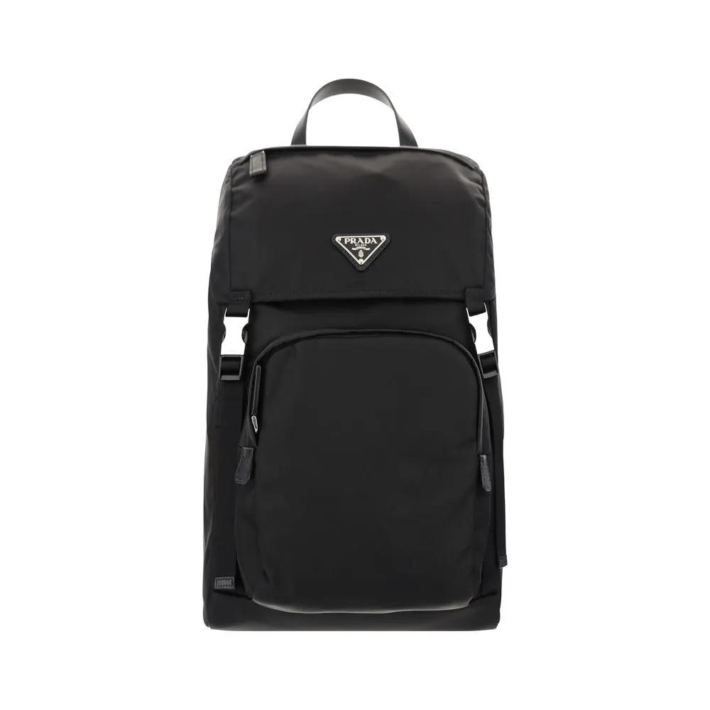 Men’s Black Re-Nylon Backpack – Prada Logo Drawstring Designer Backpack