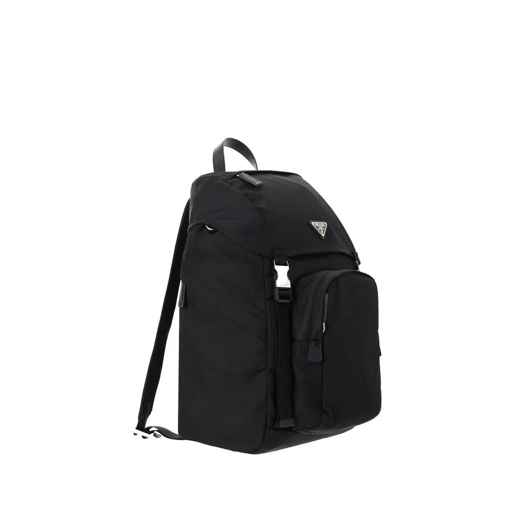 Men’s Black Re-Nylon Backpack – Prada Logo Drawstring Designer Backpack