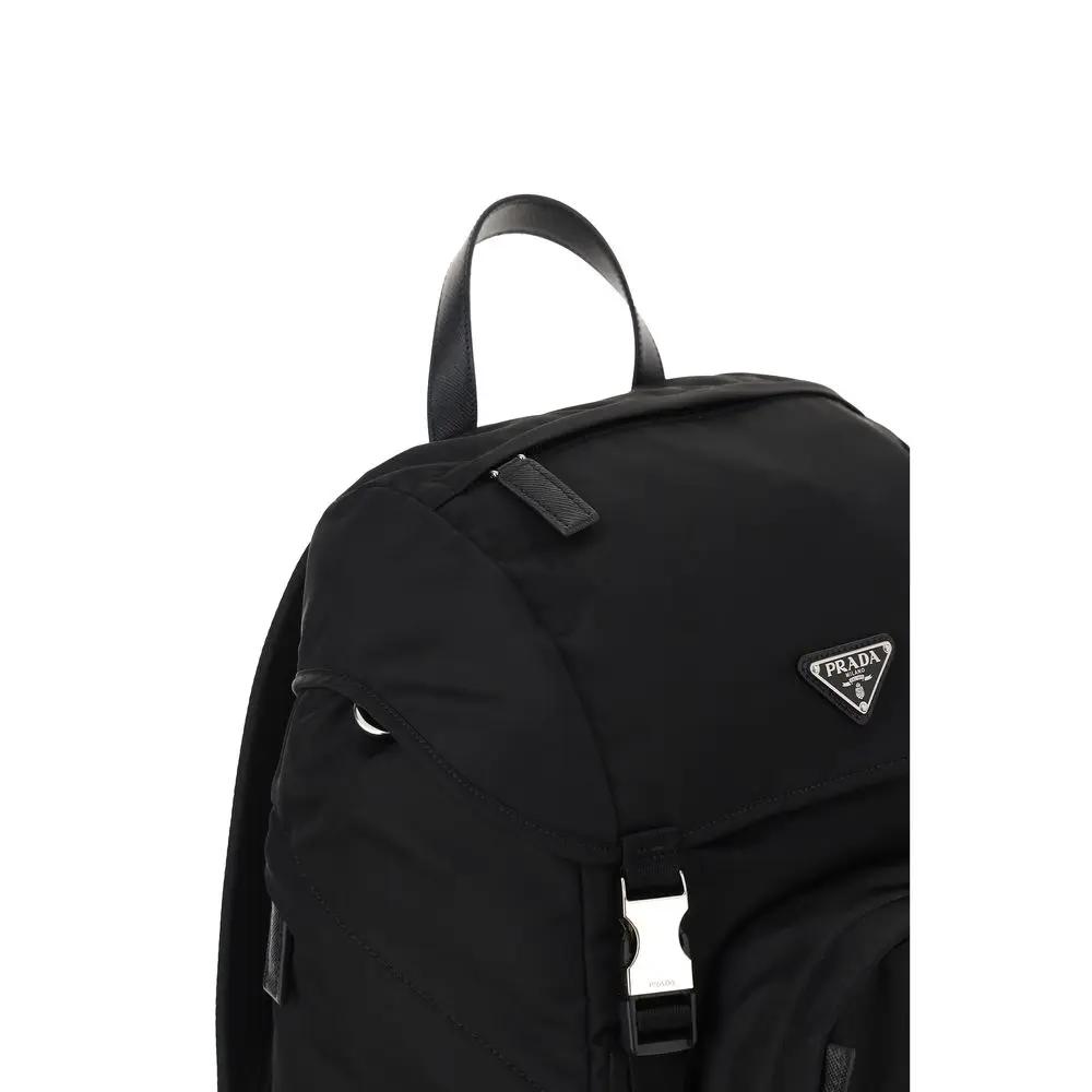 Men’s Black Re-Nylon Backpack – Prada Logo Drawstring Designer Backpack
