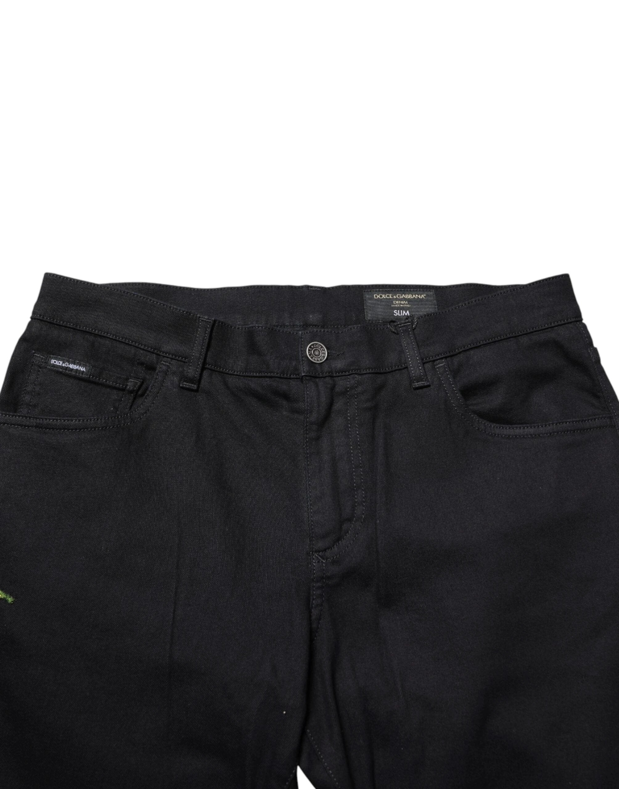 Dolce & Gabbana Black Floral Cotton Skinny Men Denim Jeans by Dolce & Gabbana