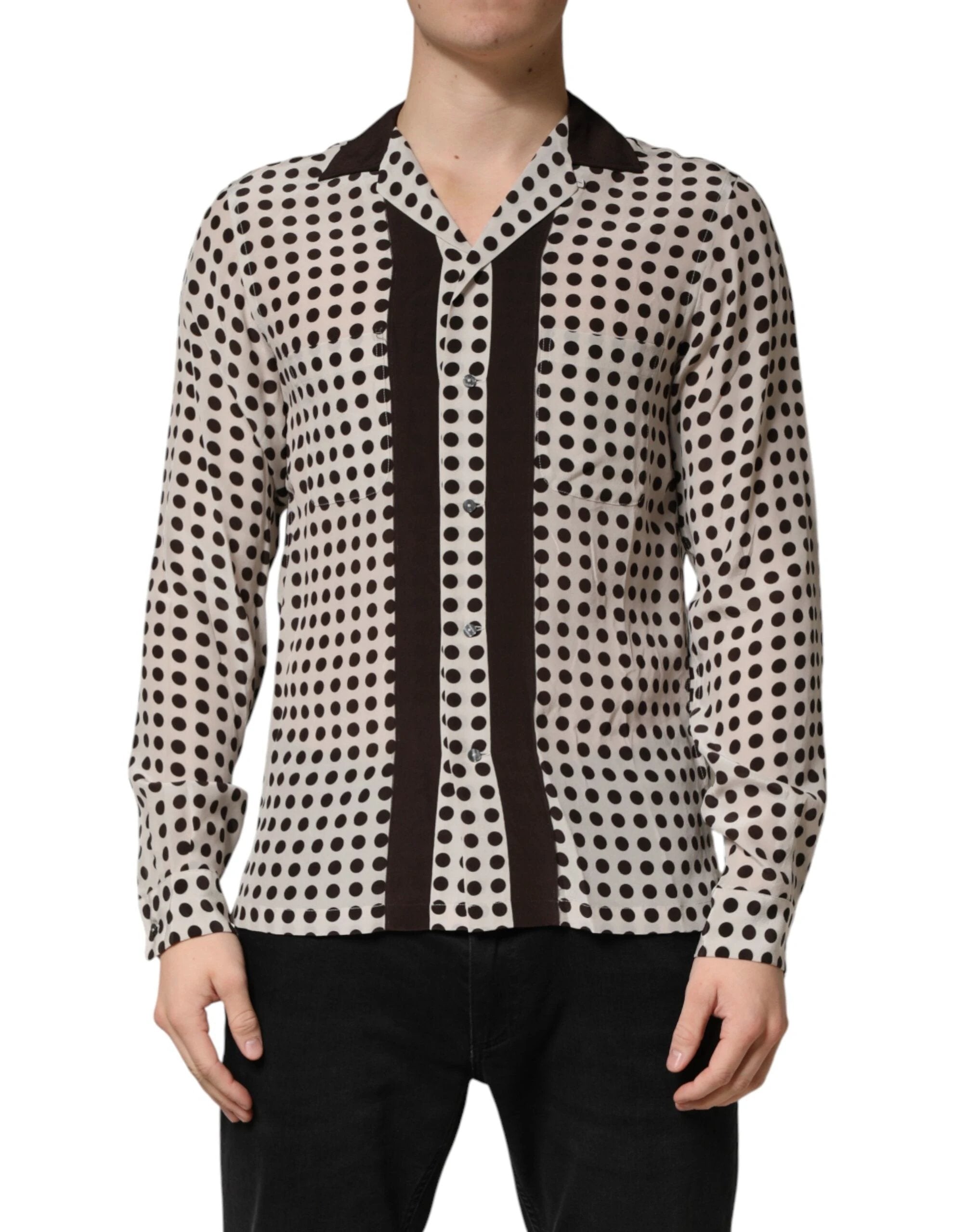 Dolce & Gabbana White Black Polka Dot Silk Men Casual Shirt by Dolce & Gabbana