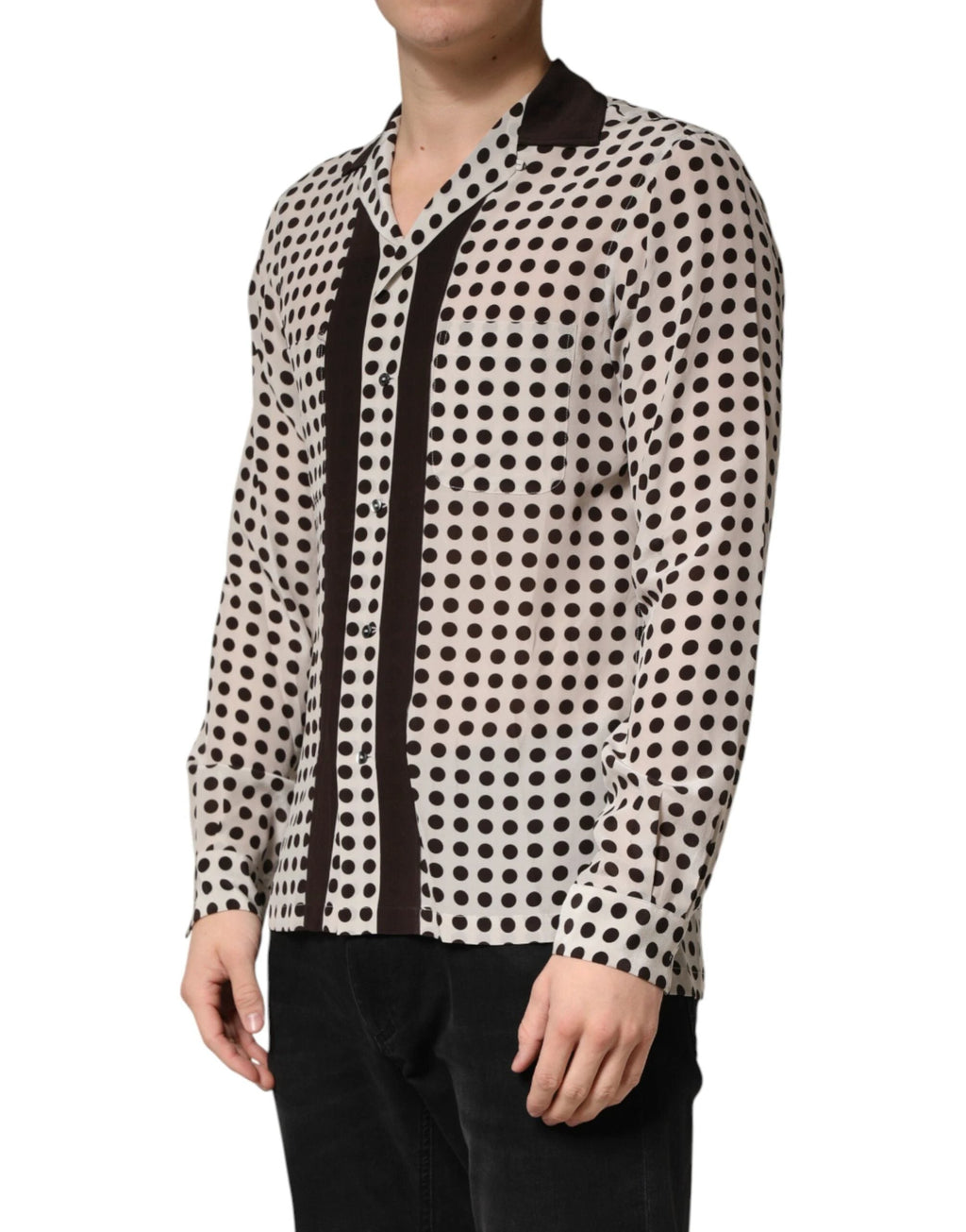 Dolce & Gabbana White Black Polka Dot Silk Men Casual Shirt by Dolce & Gabbana