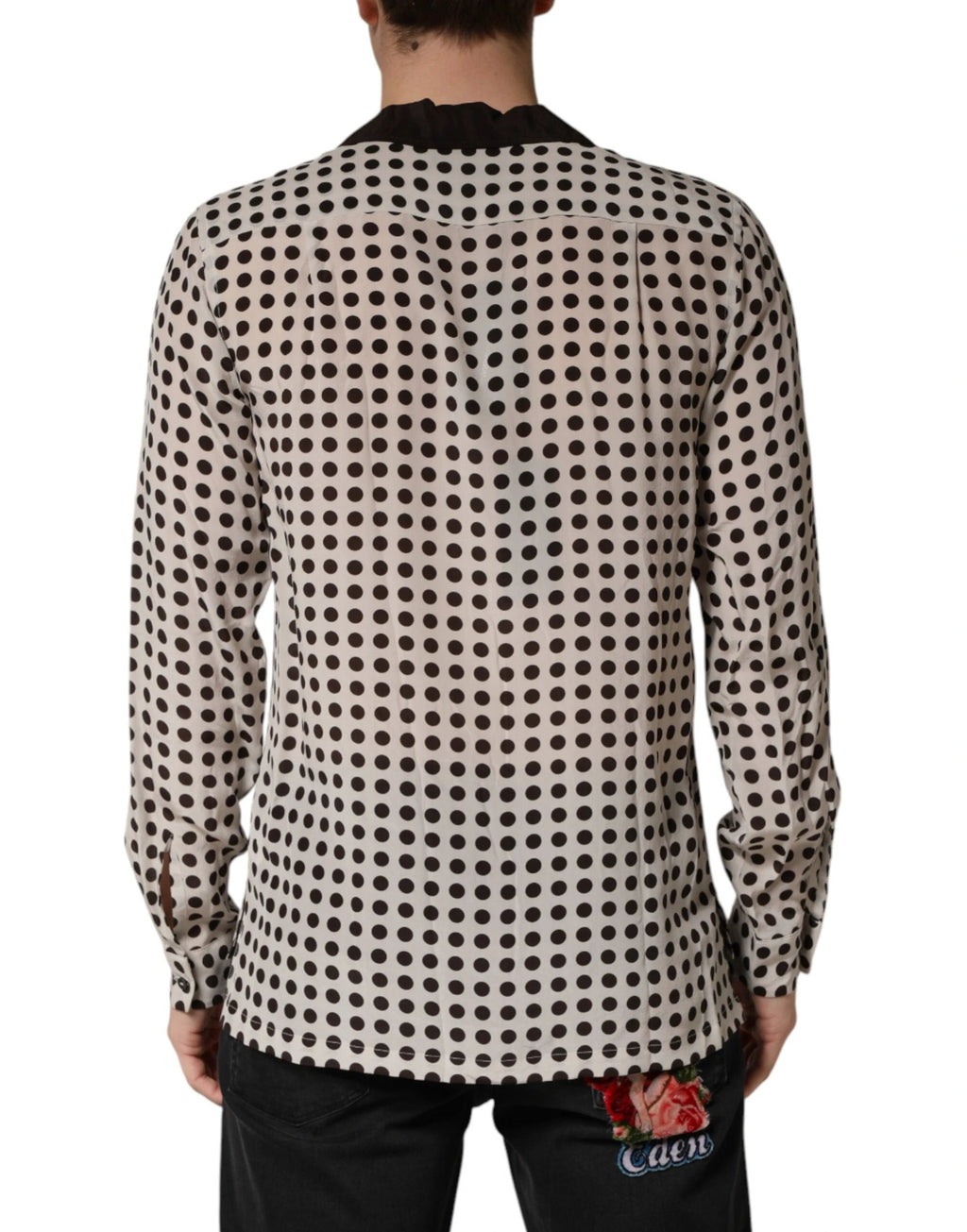 Dolce & Gabbana White Black Polka Dot Silk Men Casual Shirt by Dolce & Gabbana