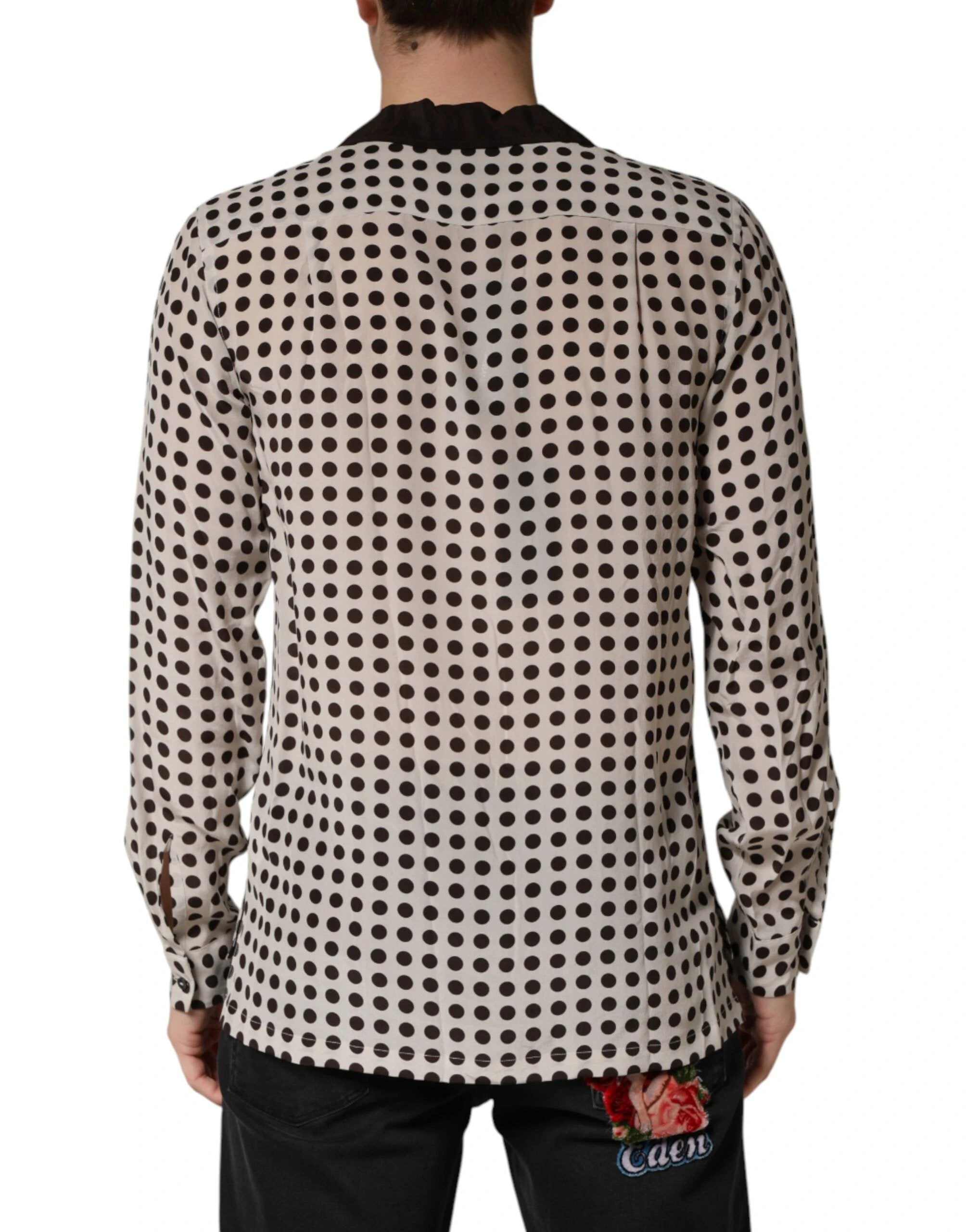Dolce & Gabbana White Black Polka Dot Silk Men Casual Shirt by Dolce & Gabbana