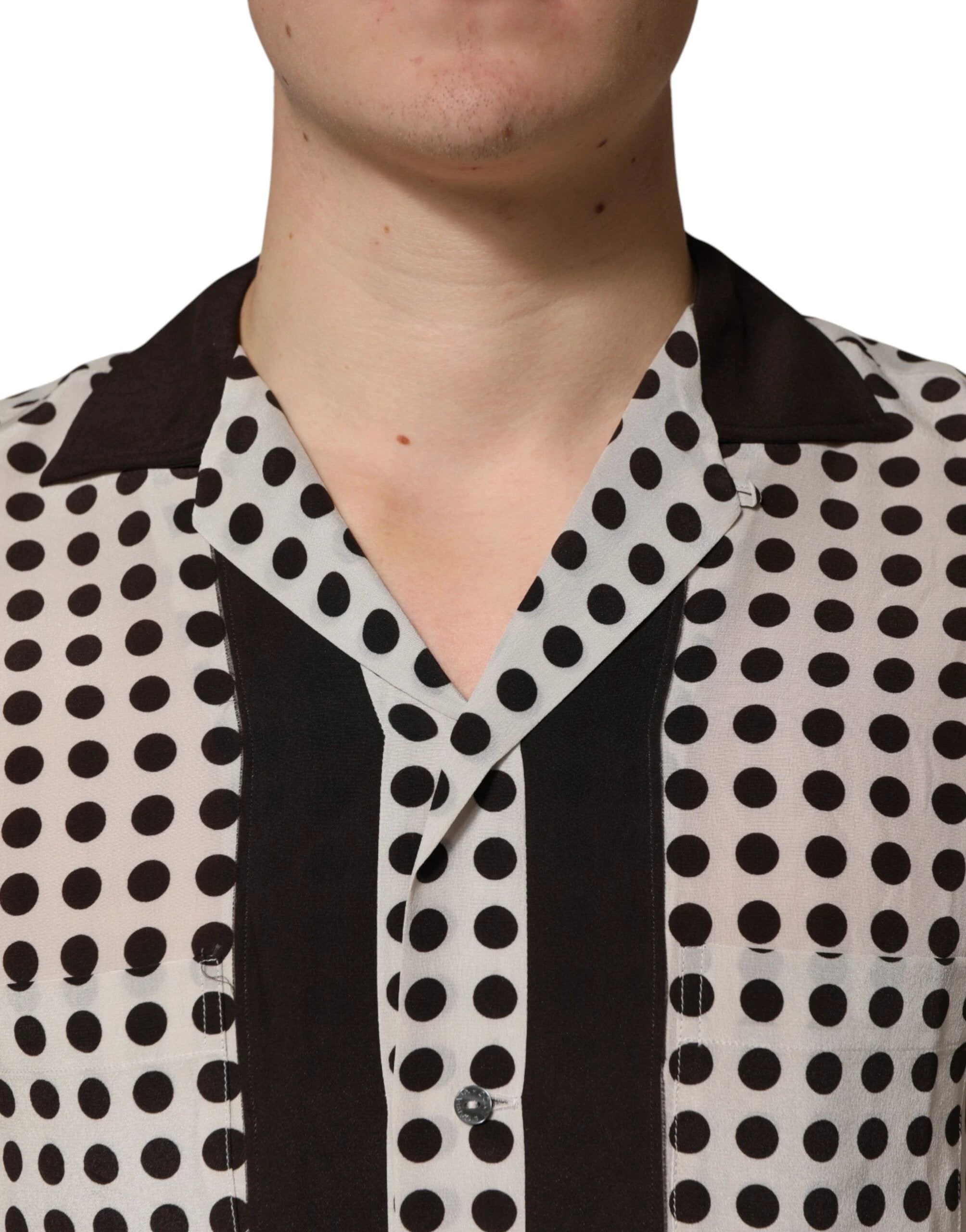 Dolce & Gabbana White Black Polka Dot Silk Men Casual Shirt by Dolce & Gabbana