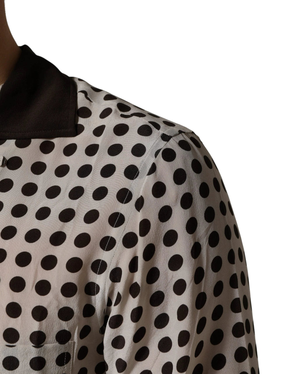 Dolce & Gabbana White Black Polka Dot Silk Men Casual Shirt by Dolce & Gabbana