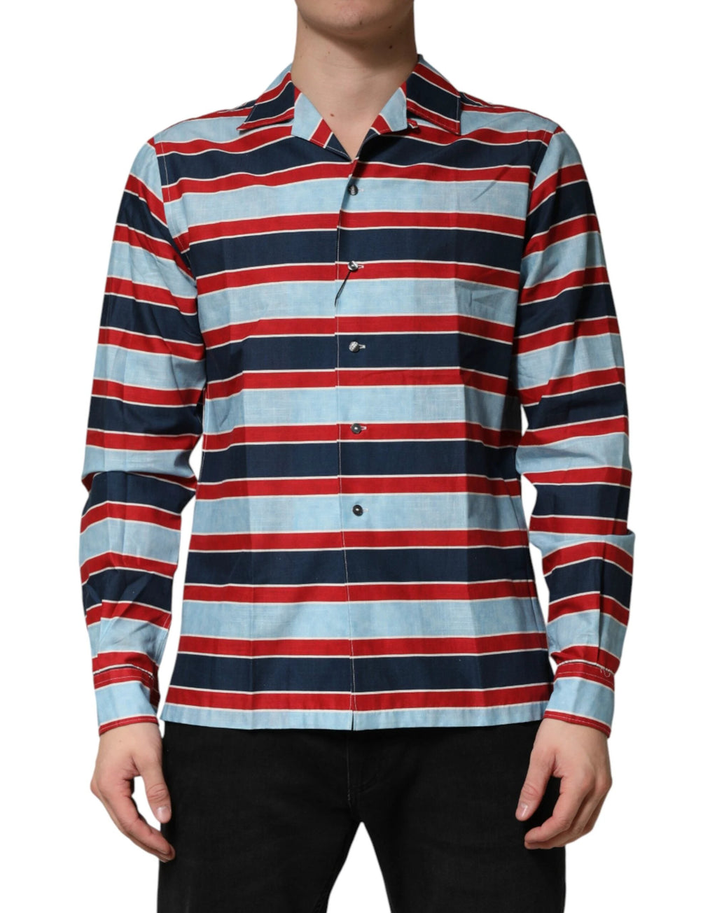 Dolce & Gabbana Multicolor Stripes Cotton Men Button Down Shirt by Dolce & Gabbana