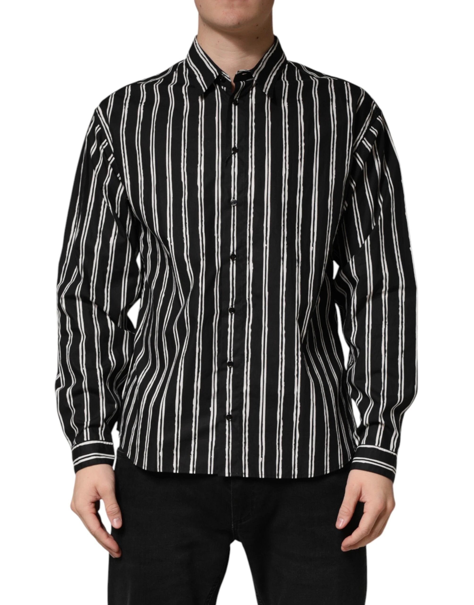 Dolce & Gabbana Black Stripes Cotton Men Formal Dress Shirt by Dolce & Gabbana