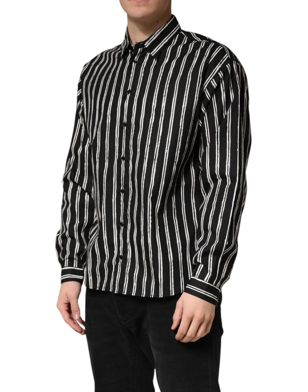 Dolce & Gabbana Black Stripes Cotton Men Formal Dress Shirt by Dolce & Gabbana