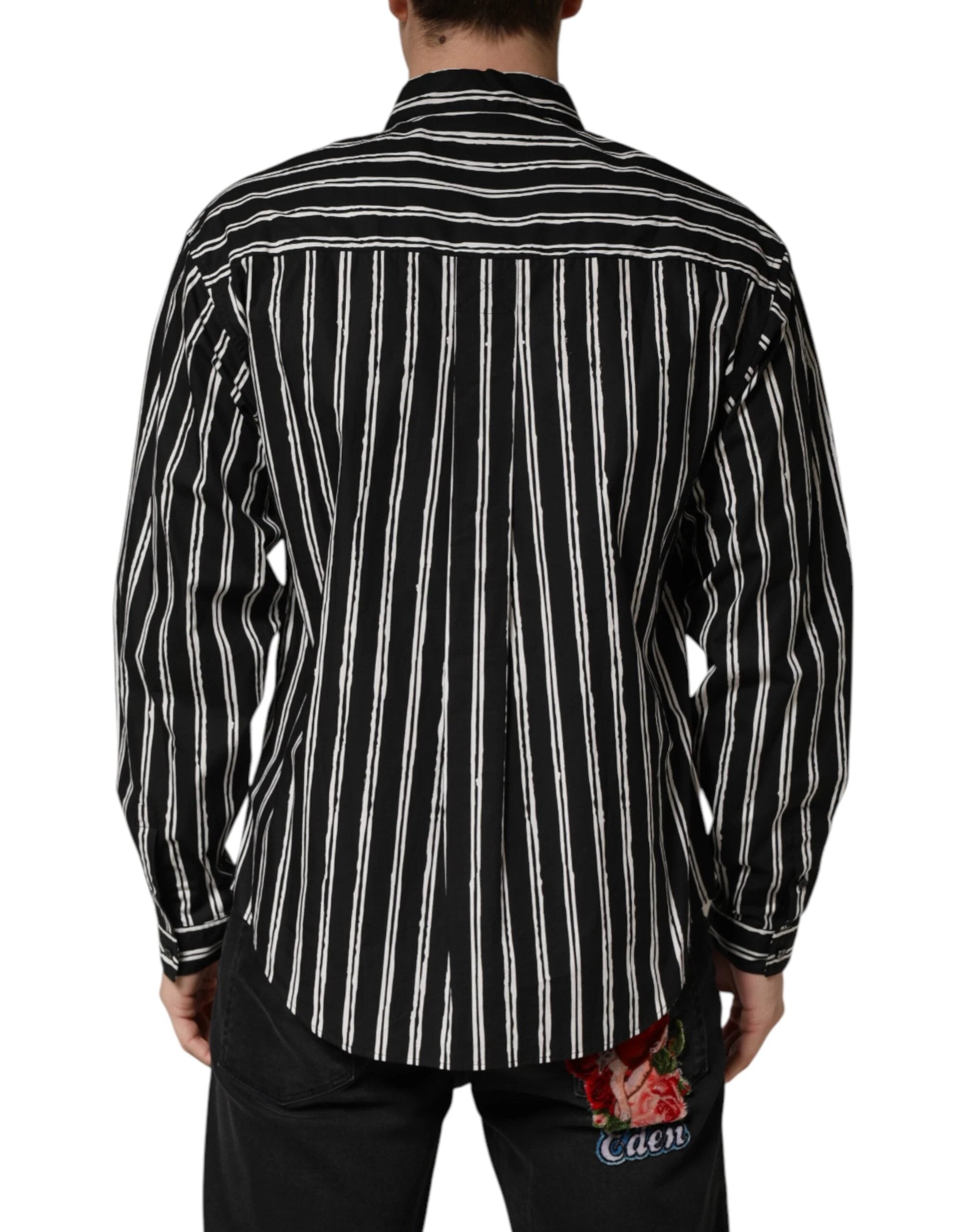 Dolce & Gabbana Black Stripes Cotton Men Formal Dress Shirt by Dolce & Gabbana