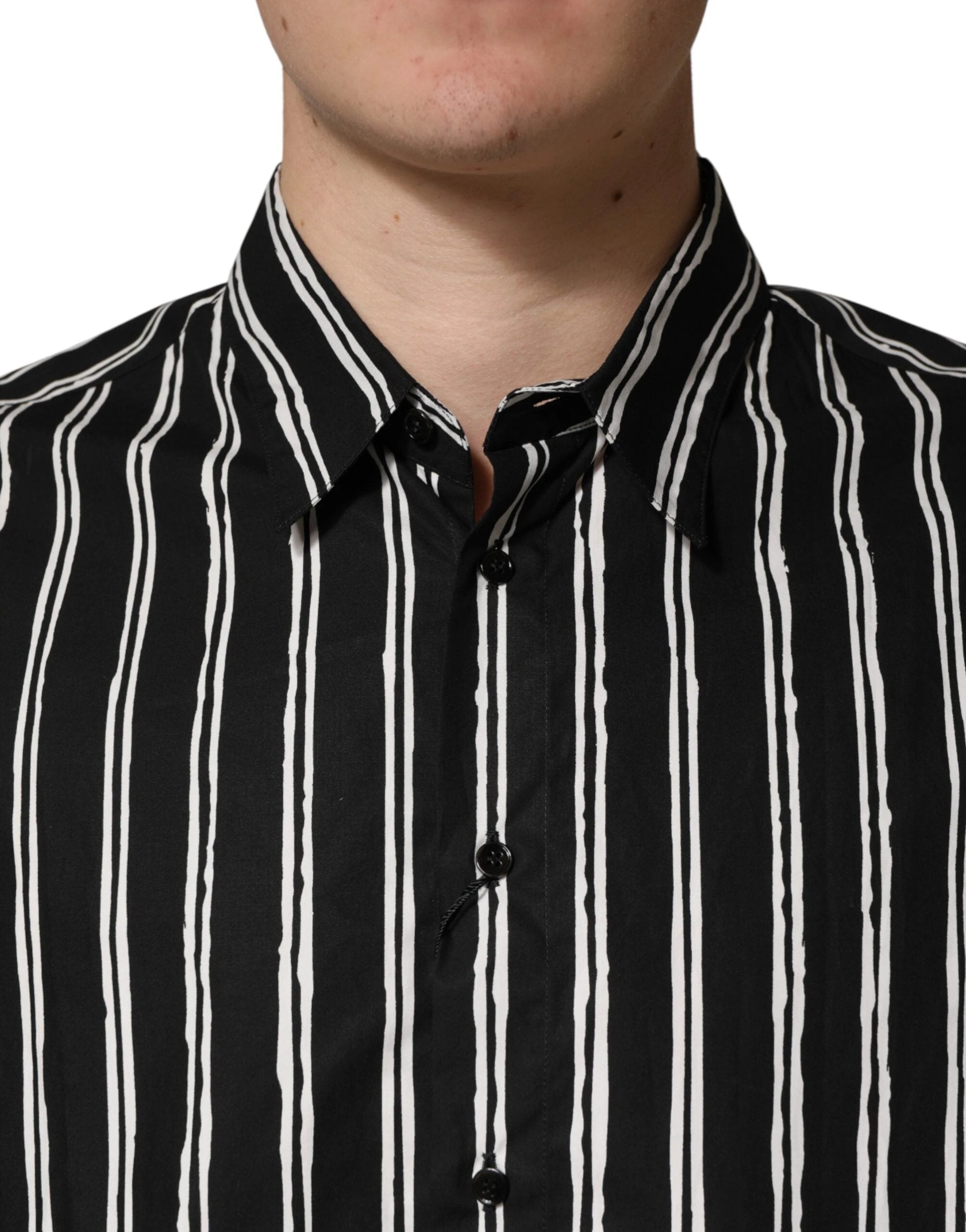 Dolce & Gabbana Black Stripes Cotton Men Formal Dress Shirt by Dolce & Gabbana