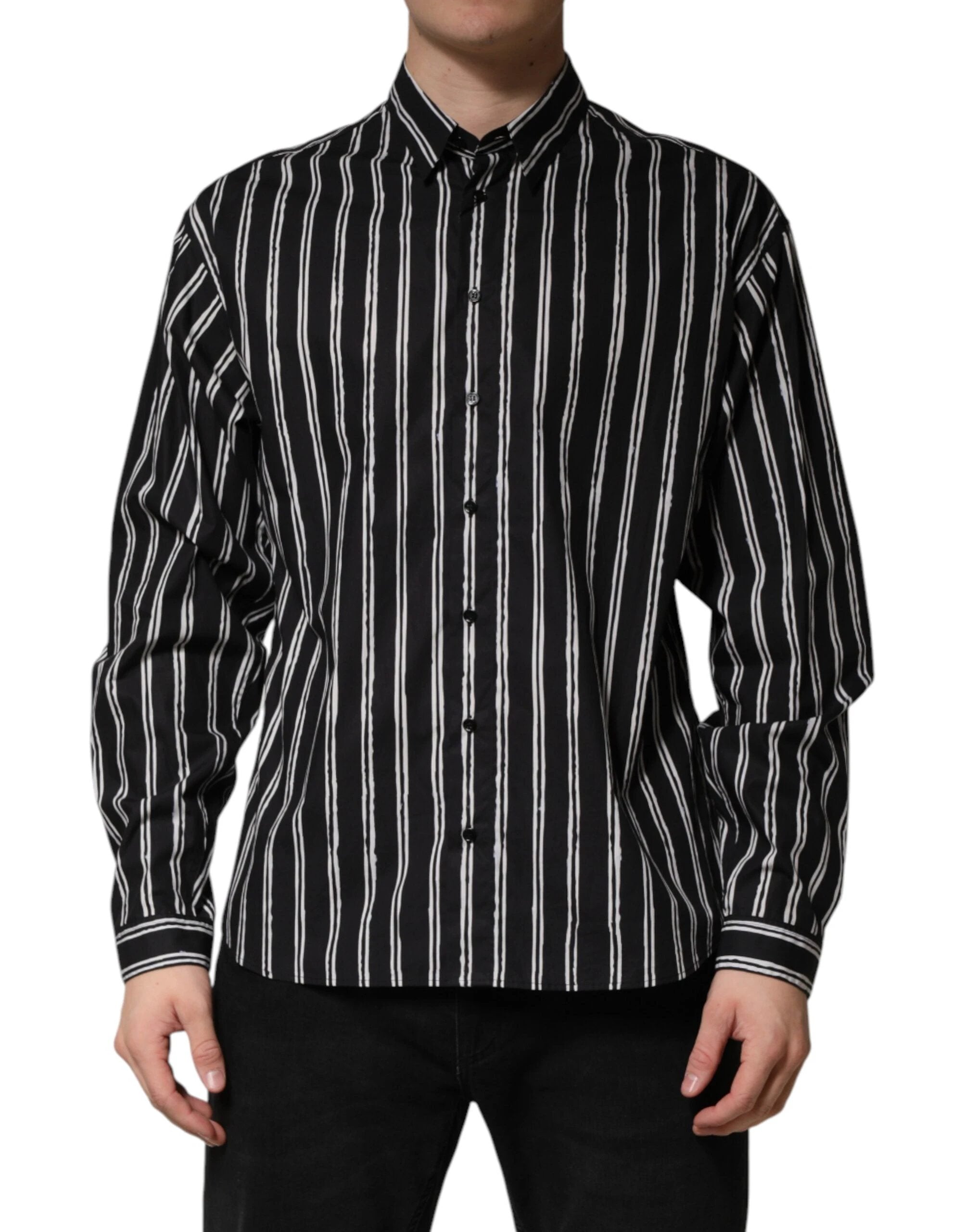 Dolce & Gabbana Black Stripes Cotton Men Formal Dress Shirt by Dolce & Gabbana