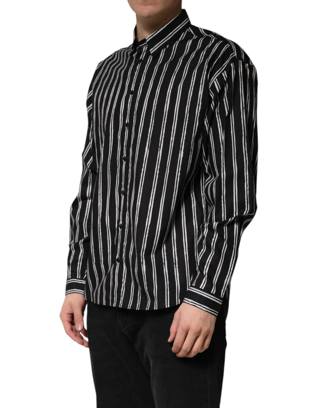 Dolce & Gabbana Black Stripes Cotton Men Formal Dress Shirt by Dolce & Gabbana