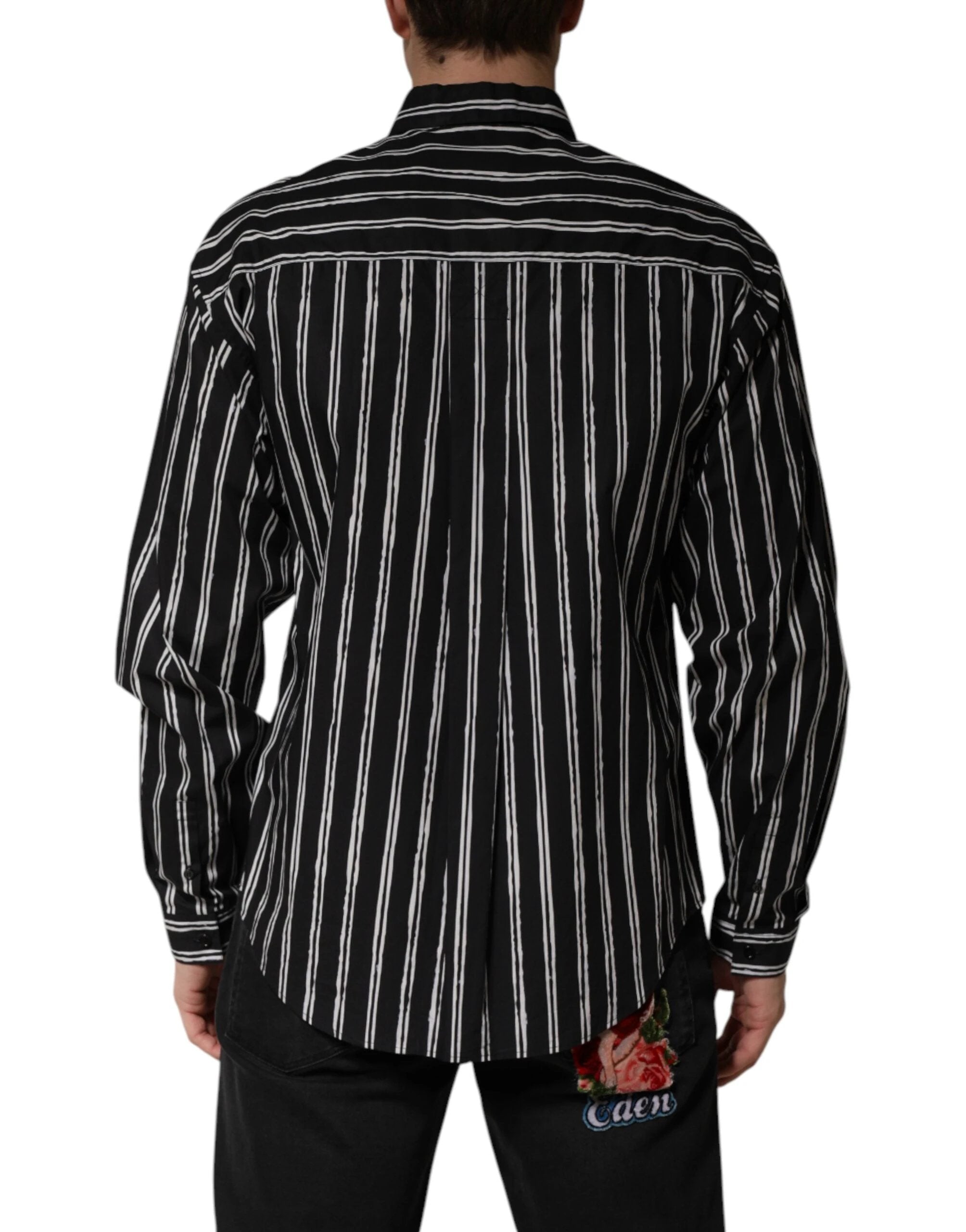 Dolce & Gabbana Black Stripes Cotton Men Formal Dress Shirt by Dolce & Gabbana