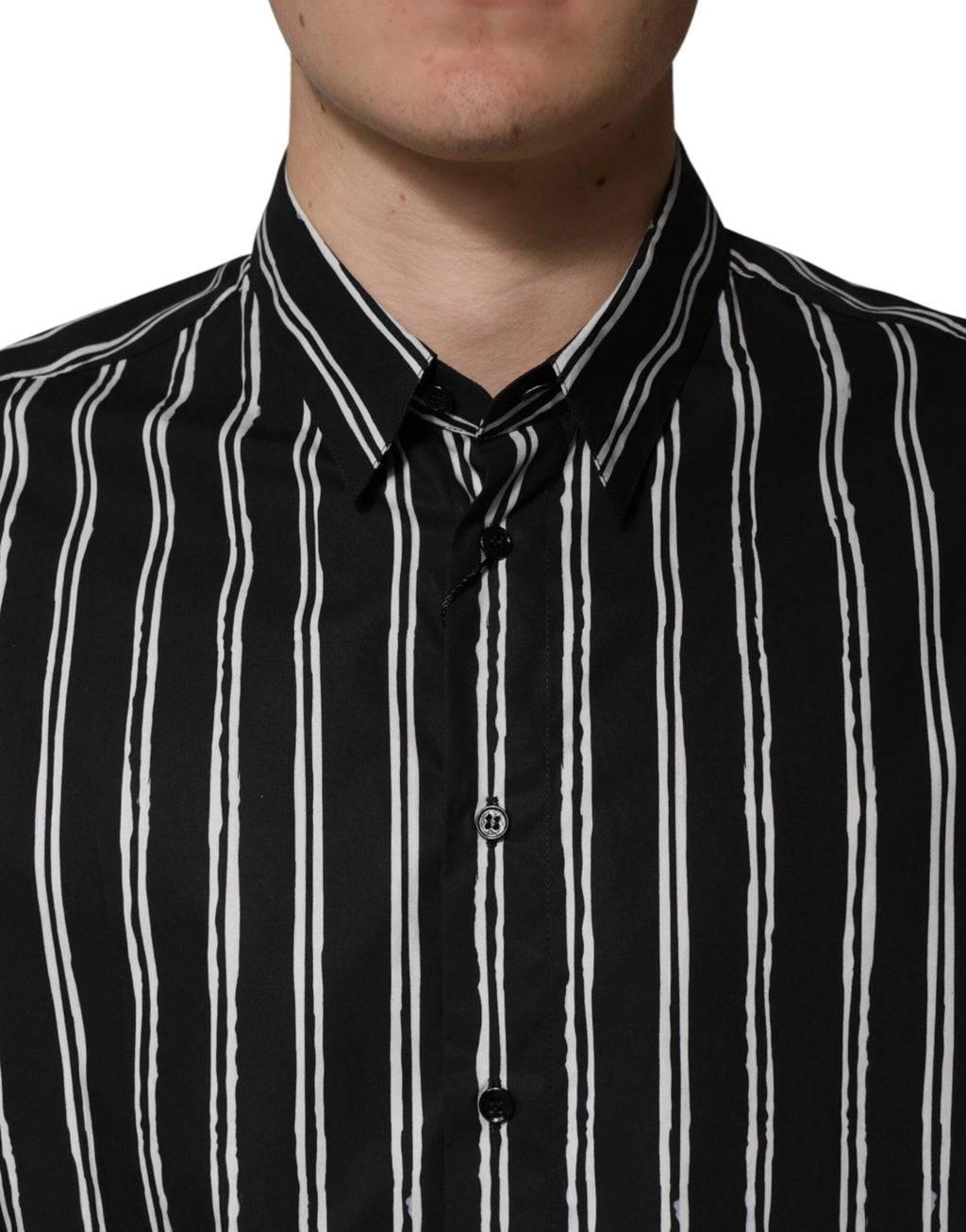 Dolce & Gabbana Black Stripes Cotton Men Formal Dress Shirt by Dolce & Gabbana