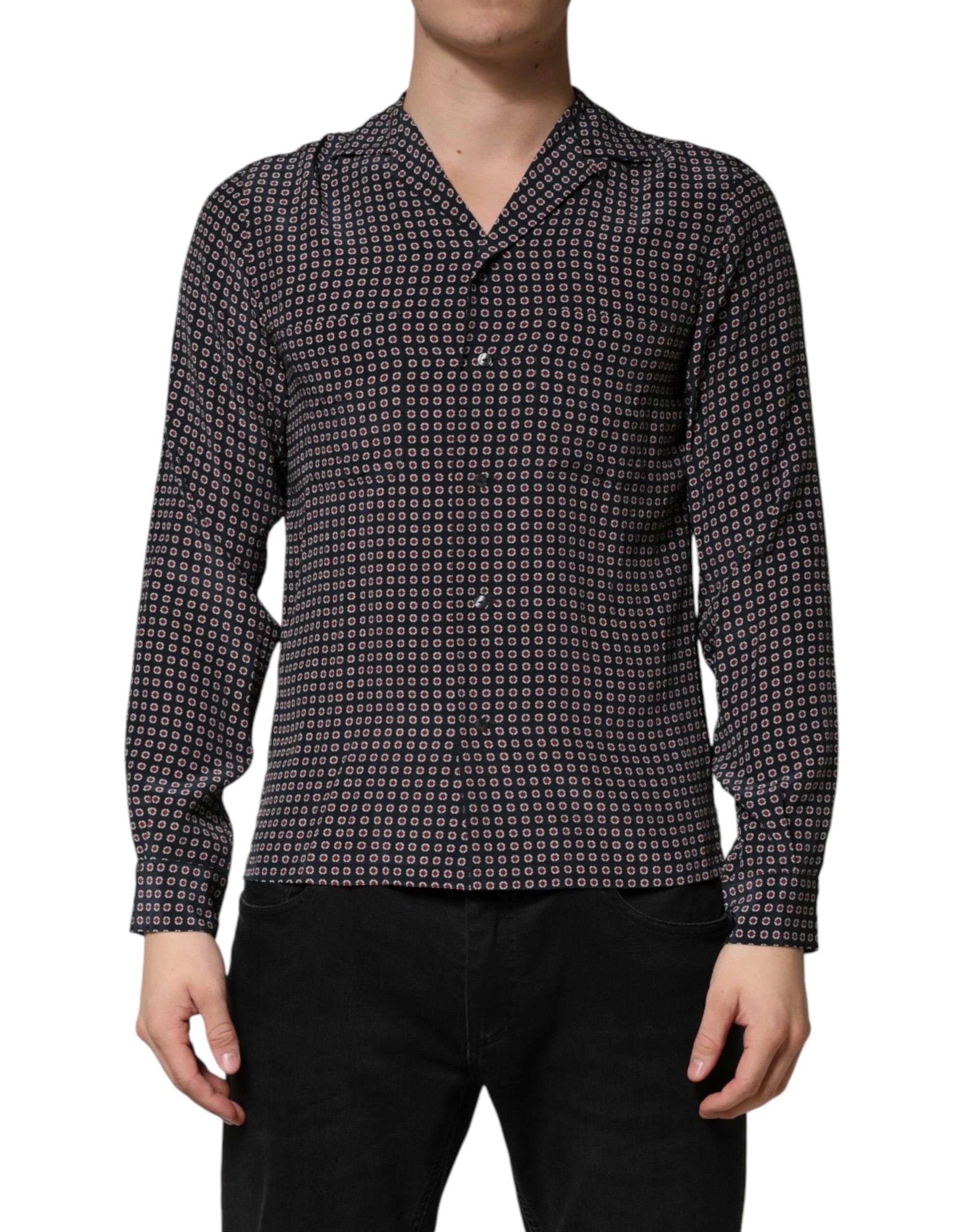 Dolce & Gabbana Black Patterned Silk Men Button Down Shirt by Dolce & Gabbana