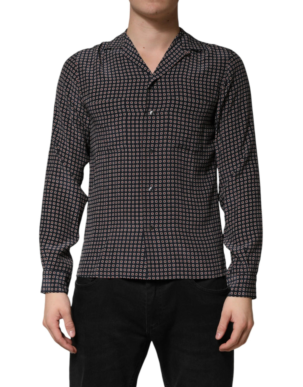 Dolce & Gabbana Black Patterned Silk Men Button Down Shirt by Dolce & Gabbana