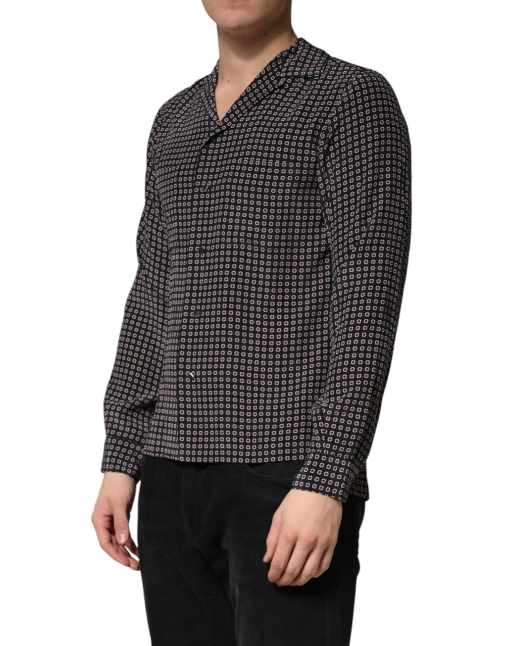 Dolce & Gabbana Black Patterned Silk Men Button Down Shirt by Dolce & Gabbana