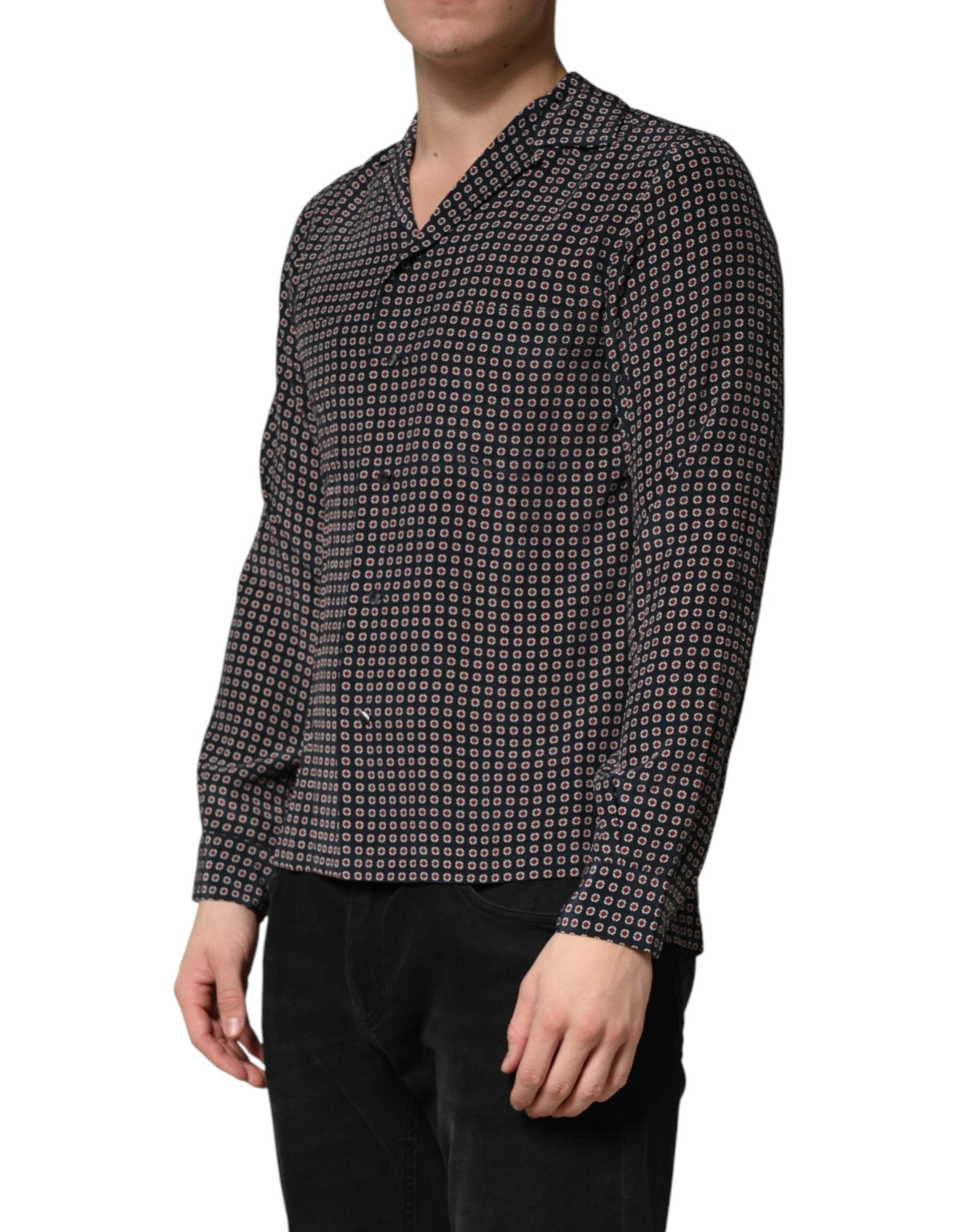 Dolce & Gabbana Black Patterned Silk Men Button Down Shirt by Dolce & Gabbana