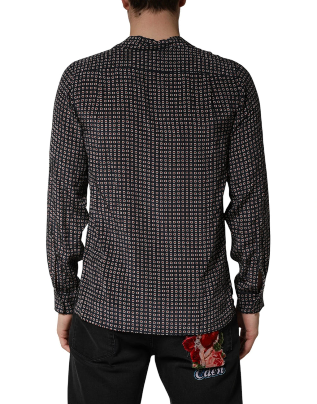 Dolce & Gabbana Black Patterned Silk Men Button Down Shirt by Dolce & Gabbana