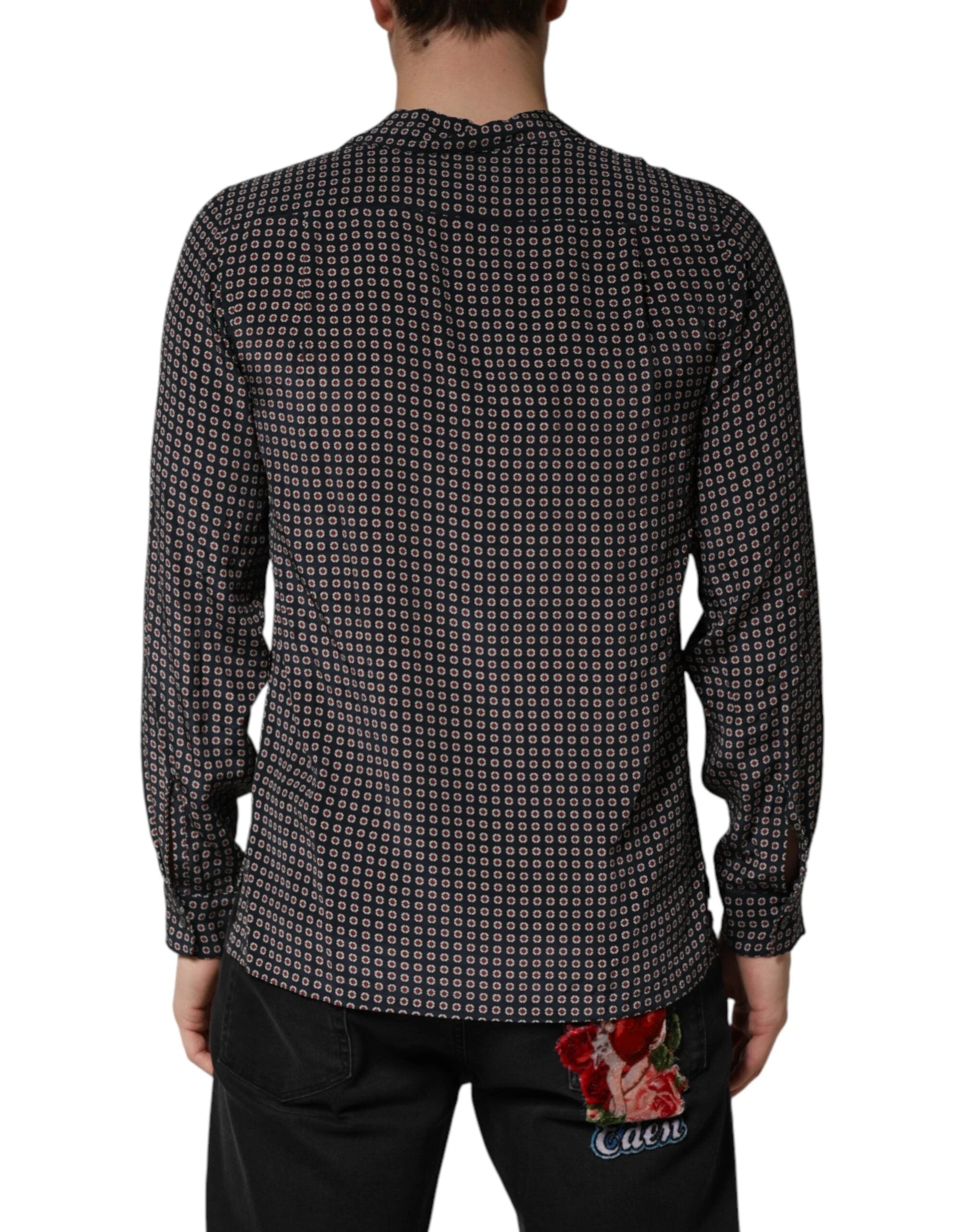 Dolce & Gabbana Black Patterned Silk Men Button Down Shirt by Dolce & Gabbana