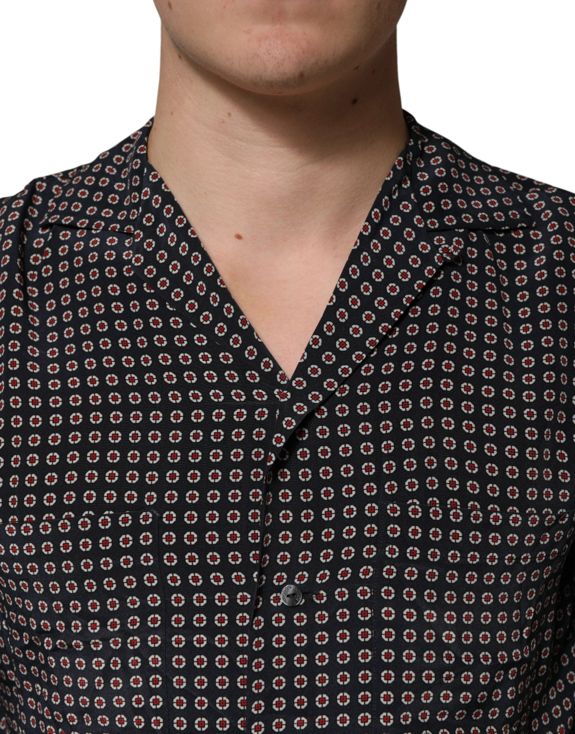 Dolce & Gabbana Black Patterned Silk Men Button Down Shirt by Dolce & Gabbana