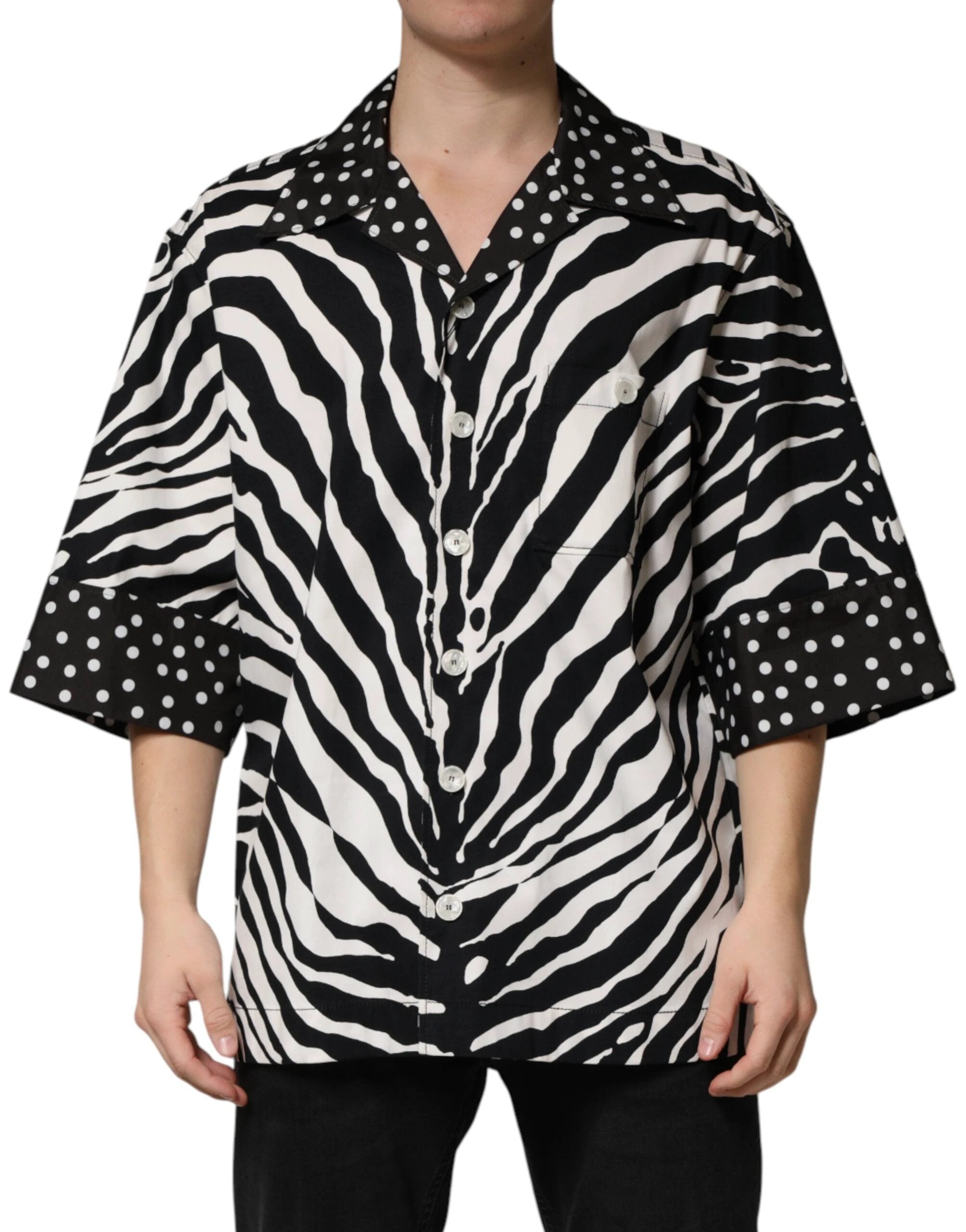 Dolce & Gabbana Black White Zebra ButtonDown Oversize Shirt by Dolce & Gabbana