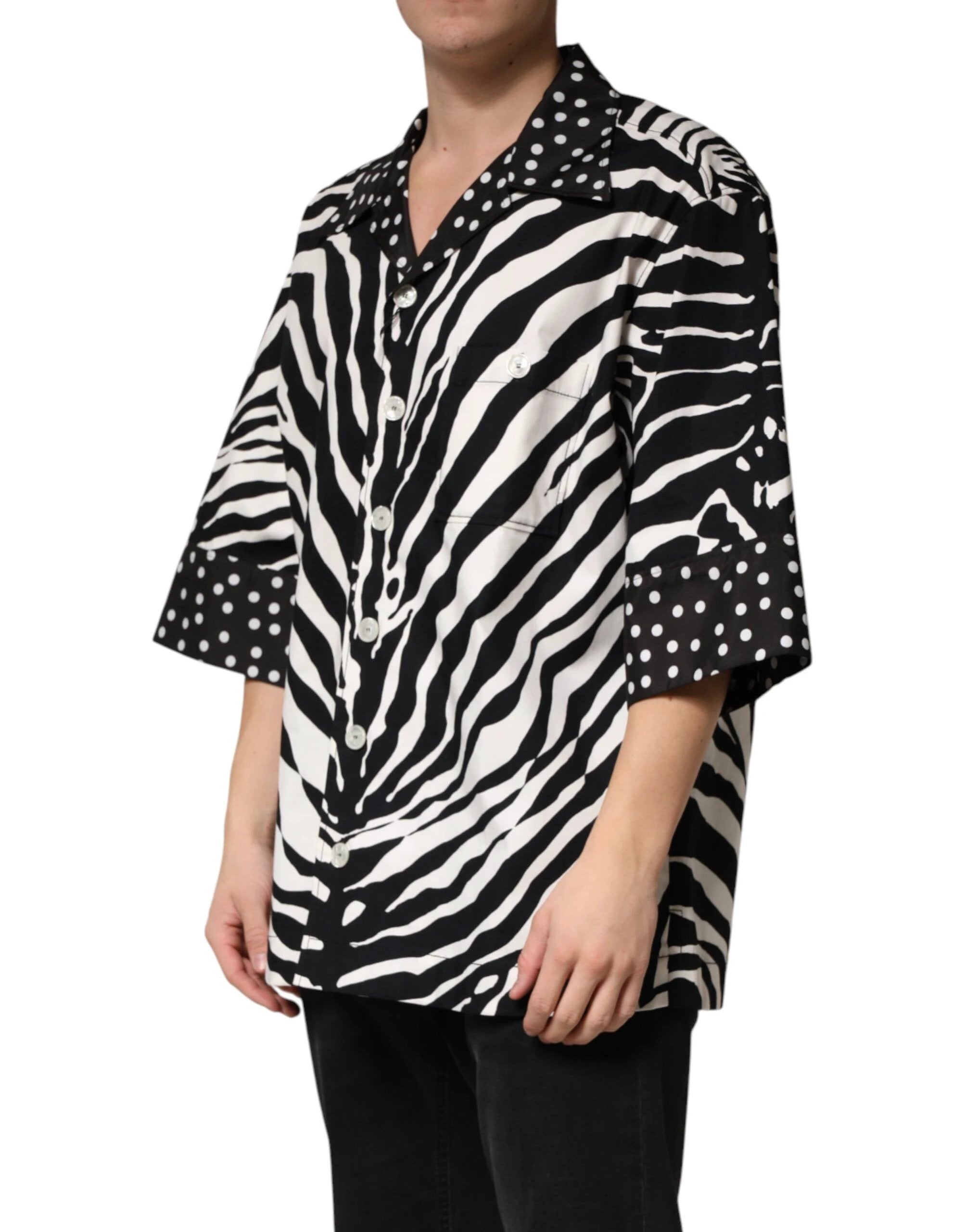 Dolce & Gabbana Black White Zebra ButtonDown Oversize Shirt by Dolce & Gabbana