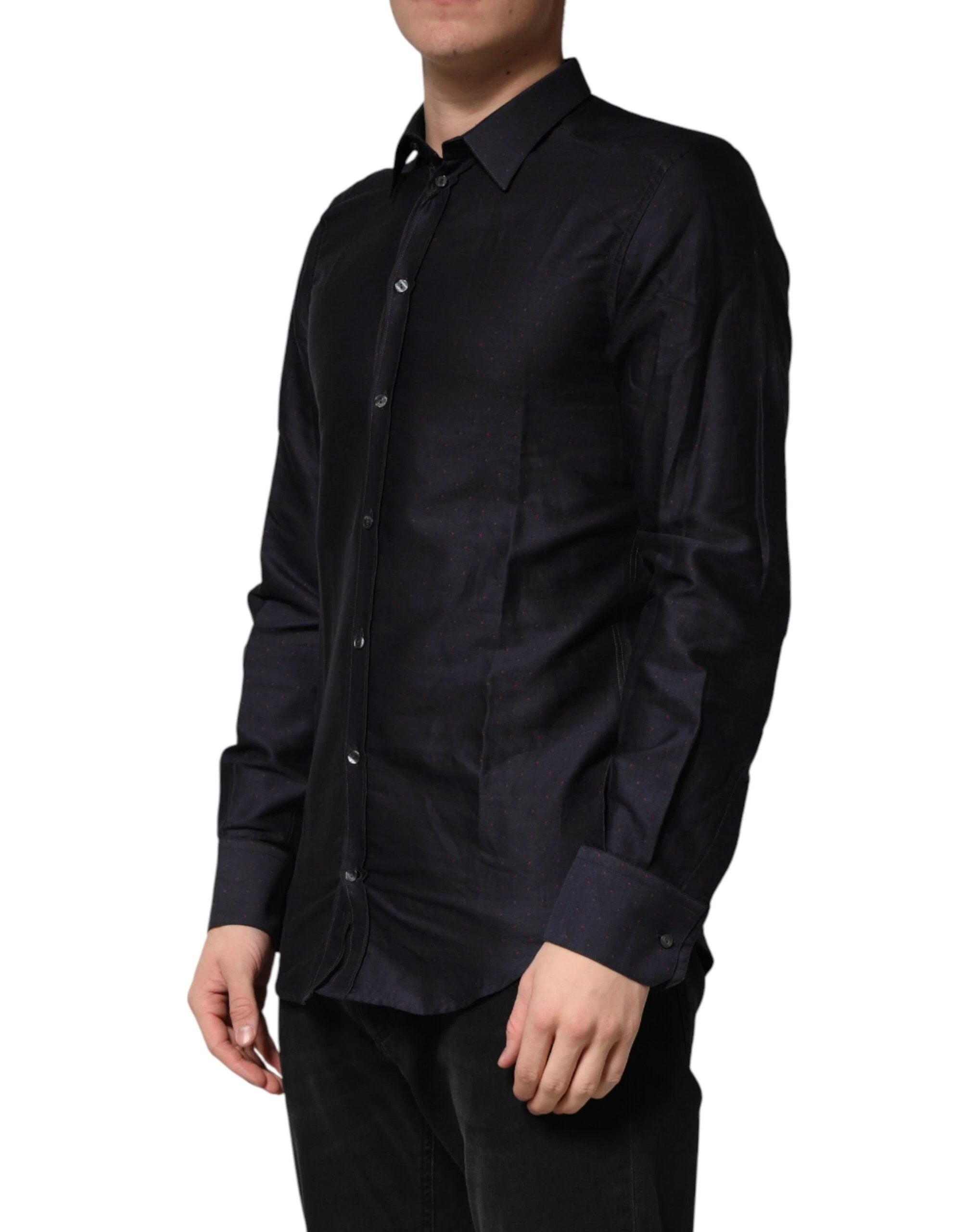Dolce & Gabbana Black Dotted Cotton Collared GOLD Dress Shirt by Dolce & Gabbana