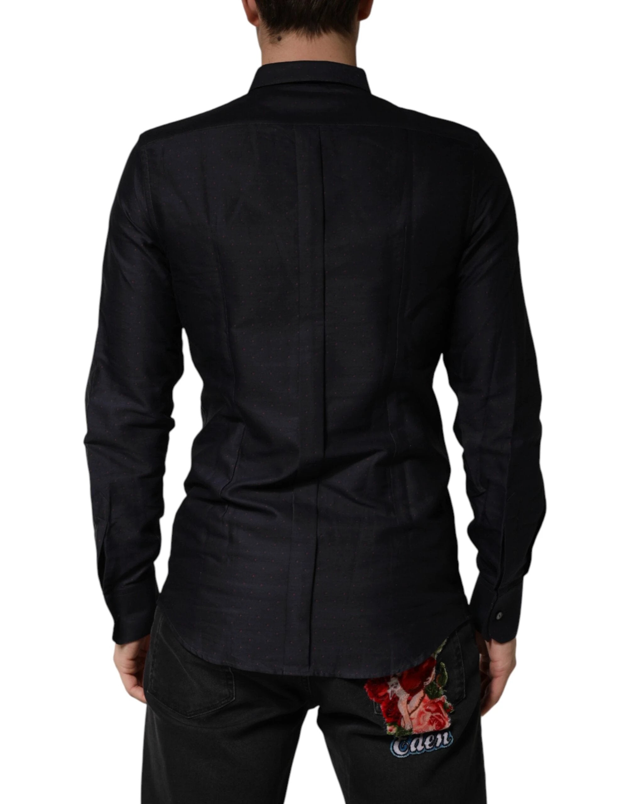 Dolce & Gabbana Black Dotted Cotton Collared GOLD Dress Shirt by Dolce & Gabbana