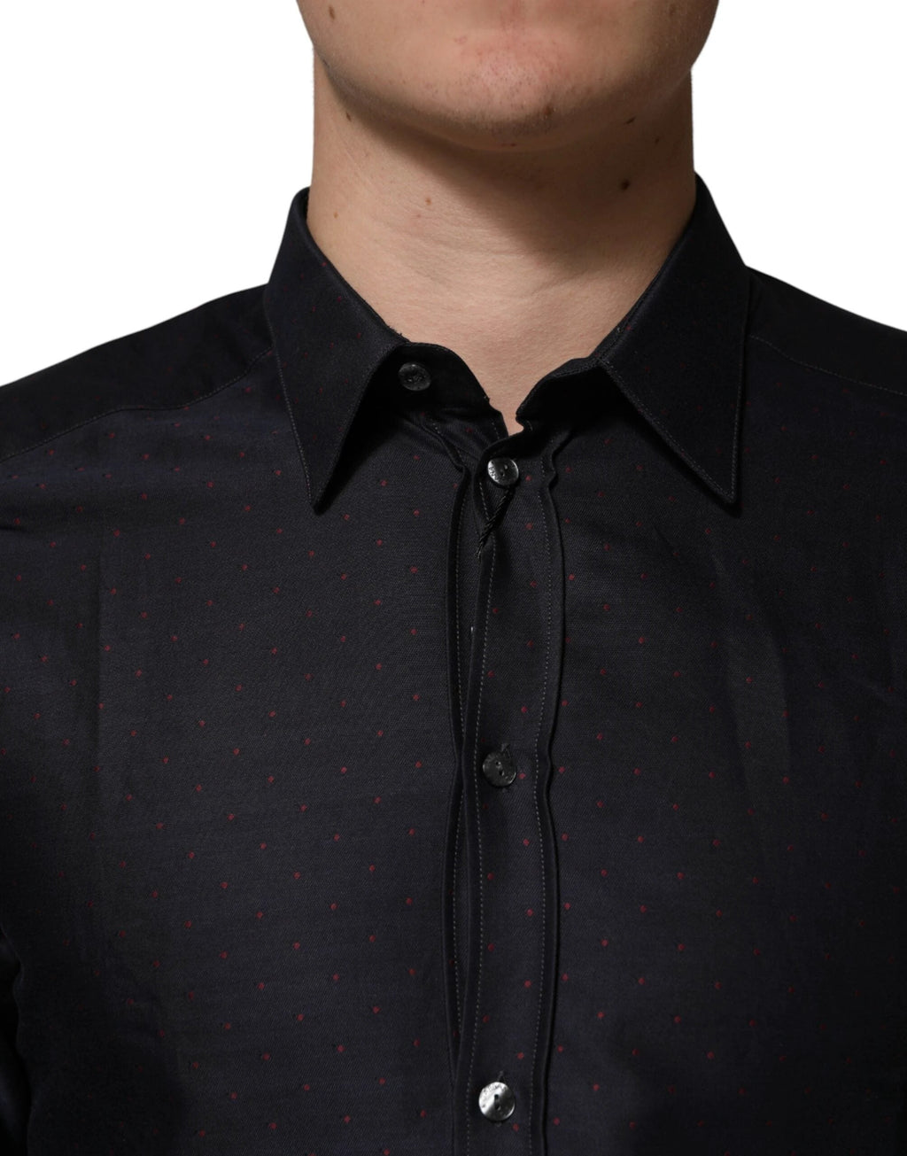 Dolce & Gabbana Black Dotted Cotton Collared GOLD Dress Shirt by Dolce & Gabbana