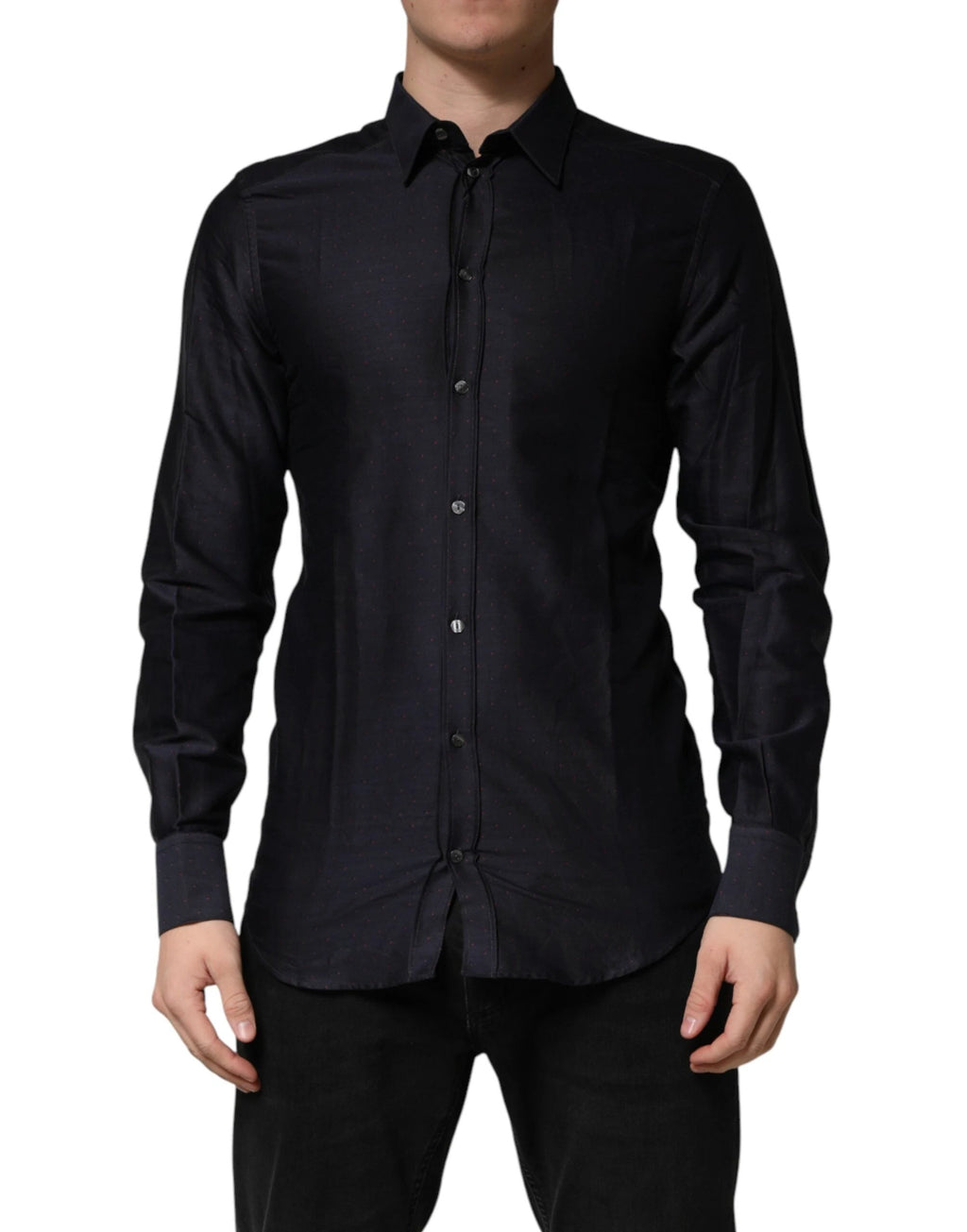 Dolce & Gabbana Black Dotted Cotton Collared GOLD Dress Shirt by Dolce & Gabbana