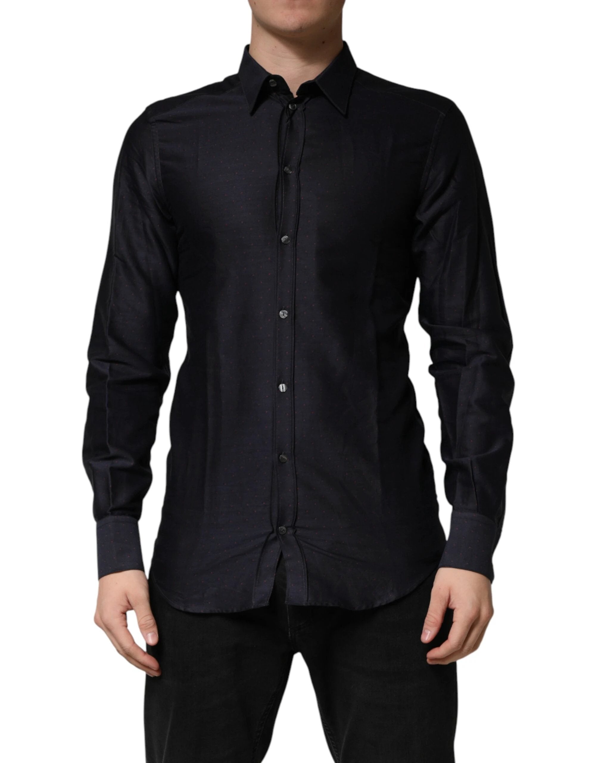 Dolce & Gabbana Black Dotted Cotton Collared GOLD Dress Shirt by Dolce & Gabbana